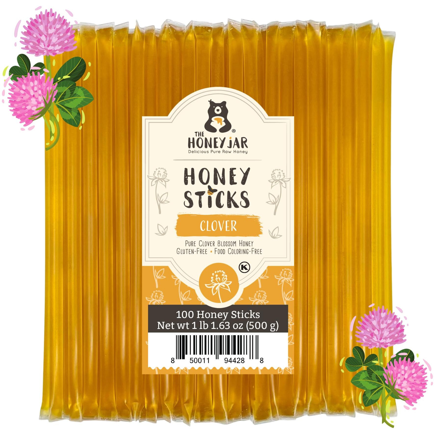 The Honey Jar Plain Honey Sticks - Pure Honey Straws For Tea, Coffee, Or A Healthy Treat - One Teaspoon Of Flavored Honey Per Stick - Made In The Usa With Real Honey - (100 Count)