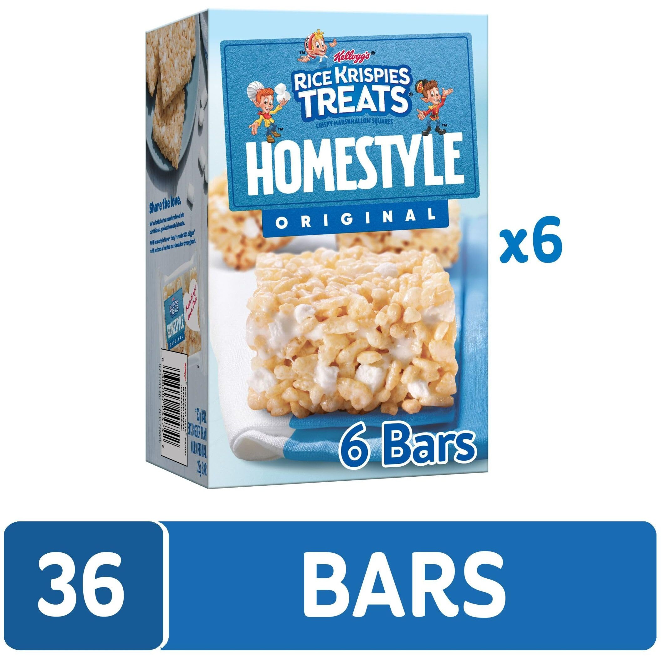 Rice Krispies Treats Homestyle Marshmallow Snack Bars, Kids Snacks, School Lunch, Original (6 Boxes, 36 Bars)