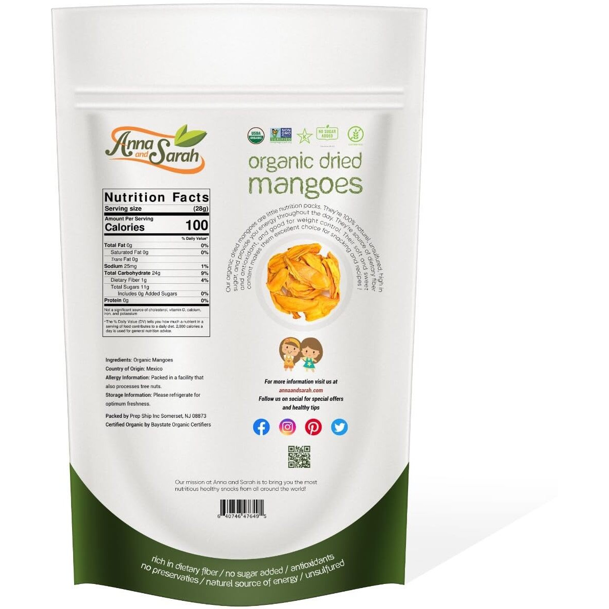 Anna And Sarah Dried Organic Mango, No Sugar Added, No Preservatives, Al-Natural, Premium Quality In Resealable Bag 3 Lbs