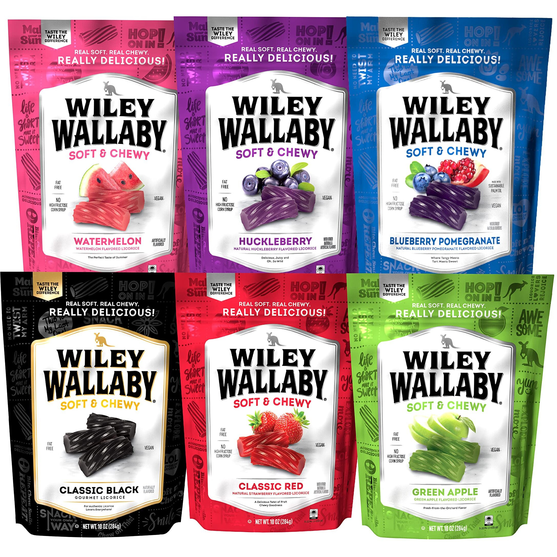 Wiley Wallaby Licorice 10 Ounce Classic Gourmet Australian Style Soft & Chewy Licorice Candy Variety Pack Twists, 6 Pack