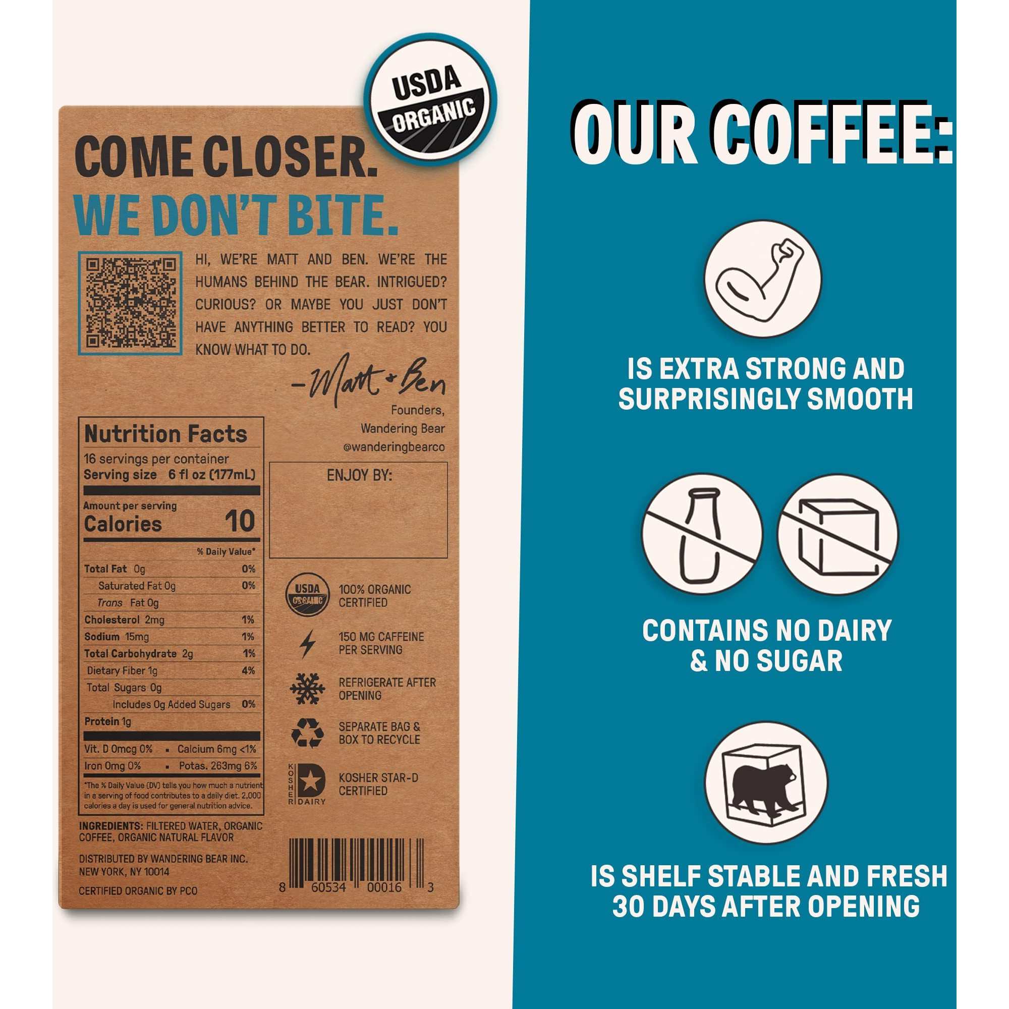 Wandering Bear Organic Vanilla Cold Brew Coffee On Tap, 96 Fl Oz - Extra Strong, Smooth, Unsweetened, Shelf-Stable, And Ready To Drink Iced Coffee, Cold Brewed Coffee, Cold Coffee