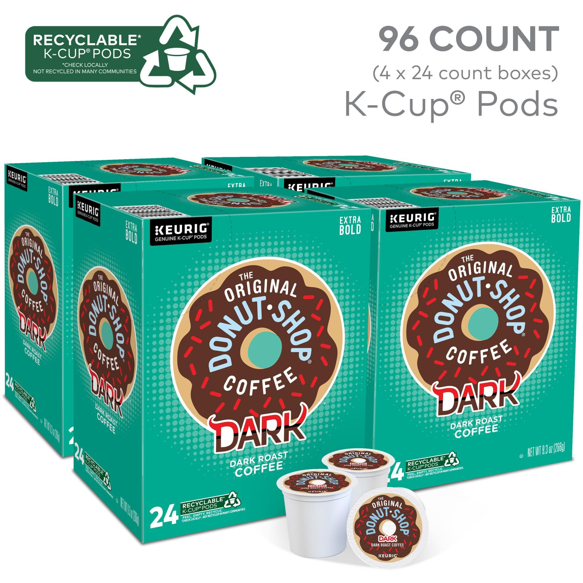 The Original Donut Shop Dark Coffee, Keurig Single-Serve K-Cup Pods, Dark Roast, 96 Count (4 Packs Of 24)