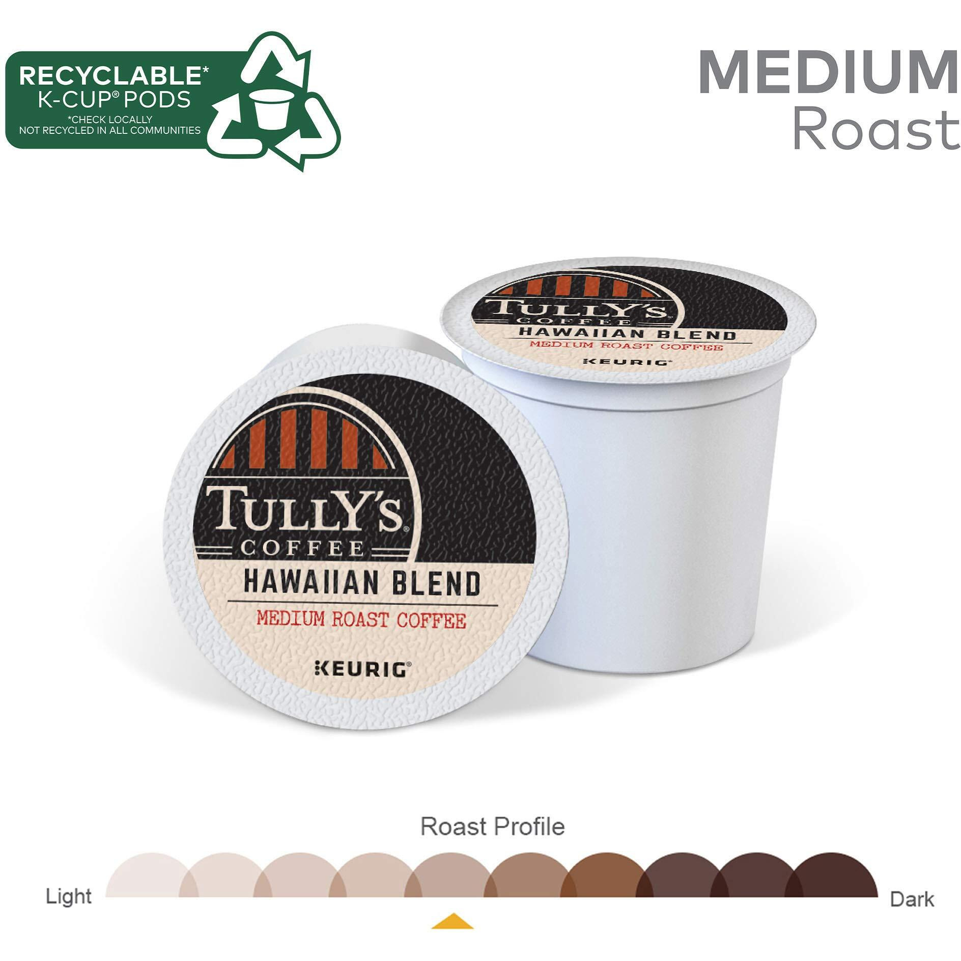 Tully's Coffee Hawaiian Blend Keurig Single-Serve K-Cup Pods, Medium Roast, 72 Count (6 Packs Of 12)