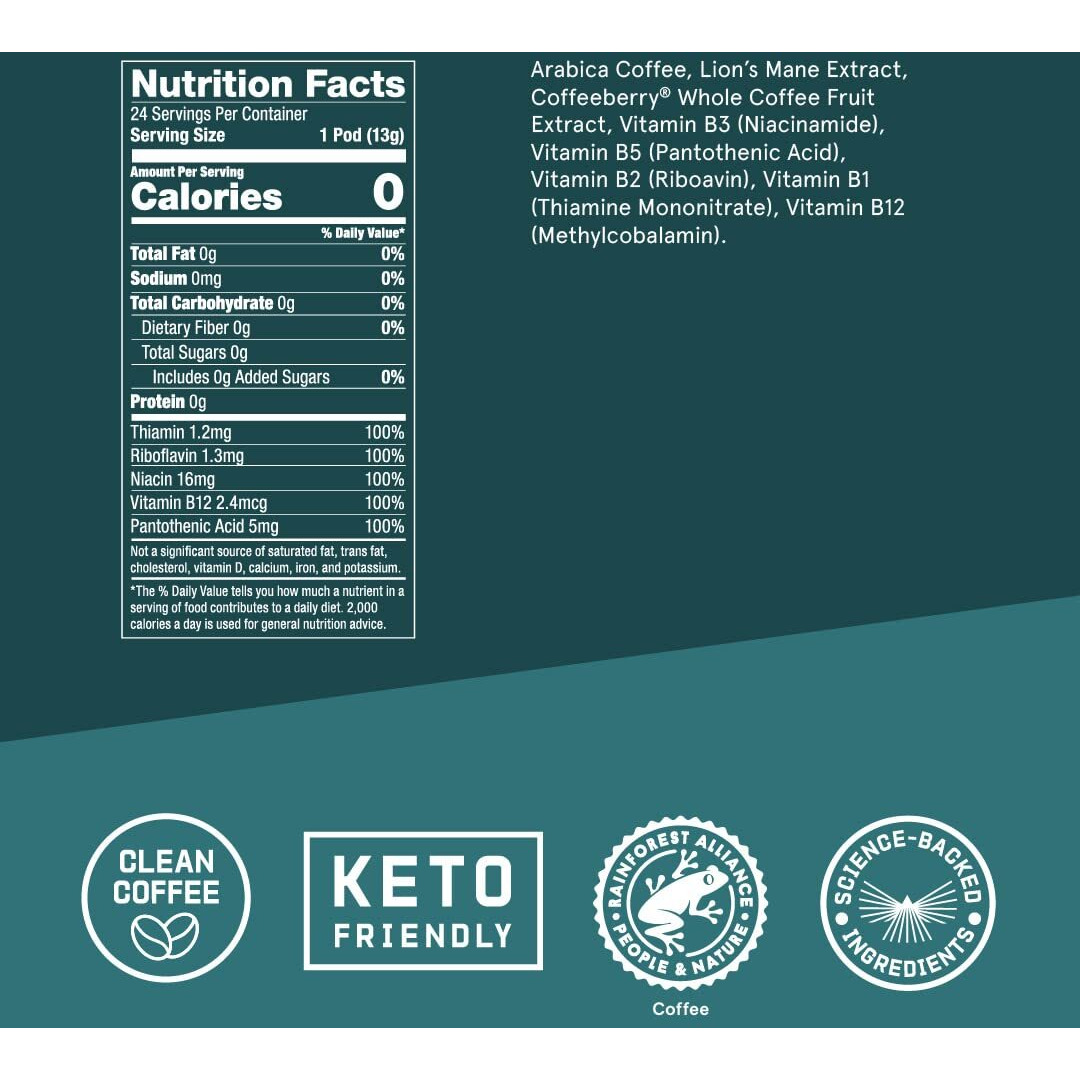 Bulletproof The High Achiever Single-Serve Pods, 24 Count, Medium-Dark Roast Enhanced Coffee With Lion's Mane Mushroom, B Vitamins, And Adaptogens For Energy And Focus
