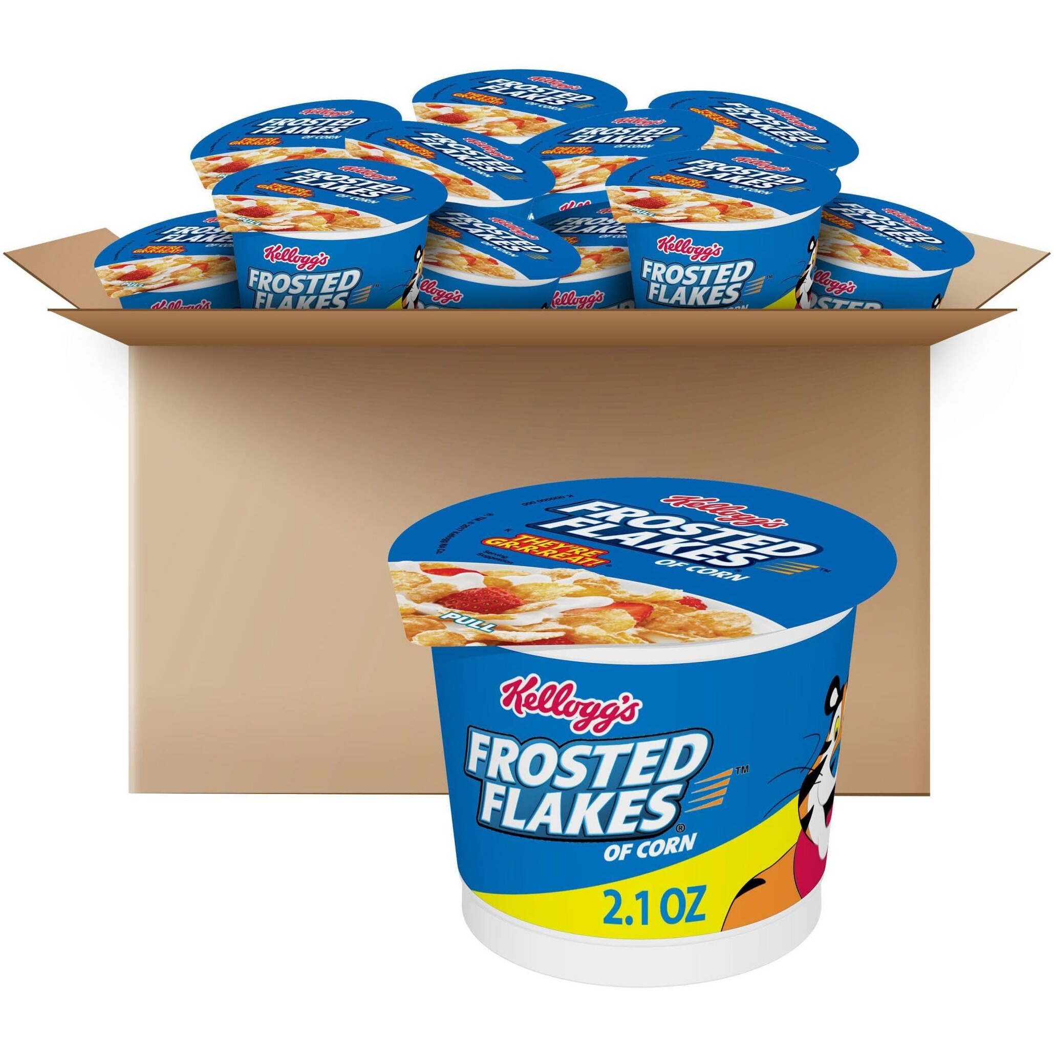 Kellogg's Frosted Flakes Breakfast Cereal Cups, 8 Vitamins And Minerals, Kids Snacks, Original, 25.2Oz Case (12 Cups)