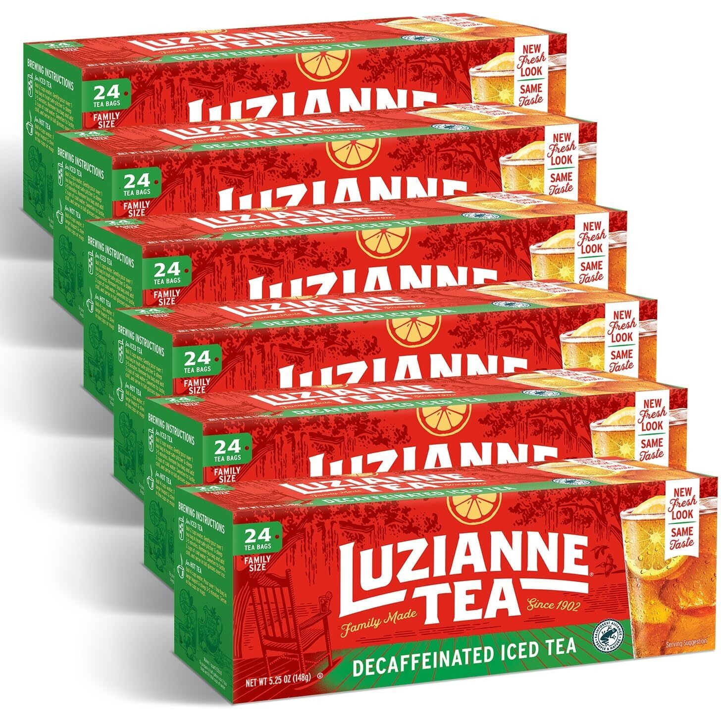 Luzianne Decaffeinated Iced Tea Bags, Family Size, 24Ct Box (Pack Of 6)