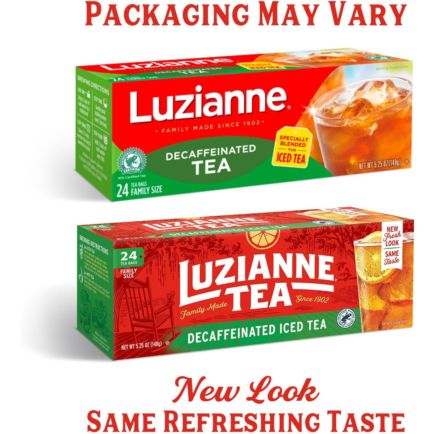 Luzianne Decaffeinated Iced Tea Bags, Family Size, 24Ct Box (Pack Of 6)