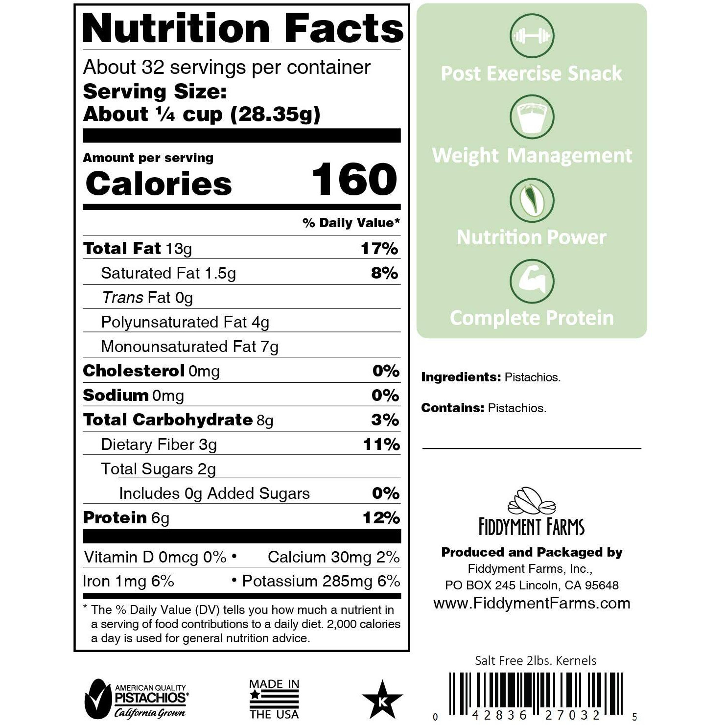 Fiddyment Farms 2Lb Unsalted Pistachio Kernels