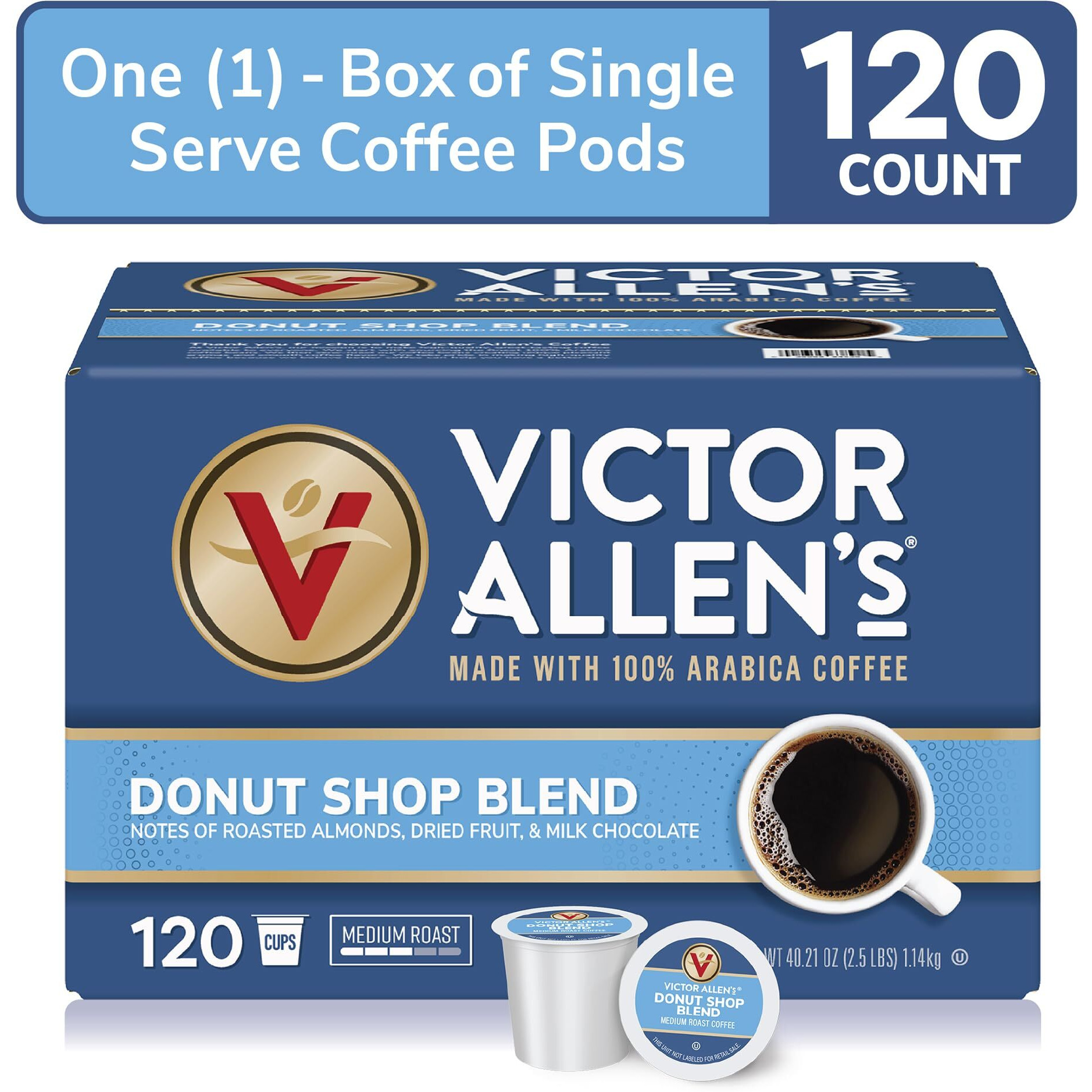 Victor Allen's Coffee Donut Shop Blend, Medium Roast, 120 Count, Single Serve Coffee Pods For Keurig K-Cup Brewers
