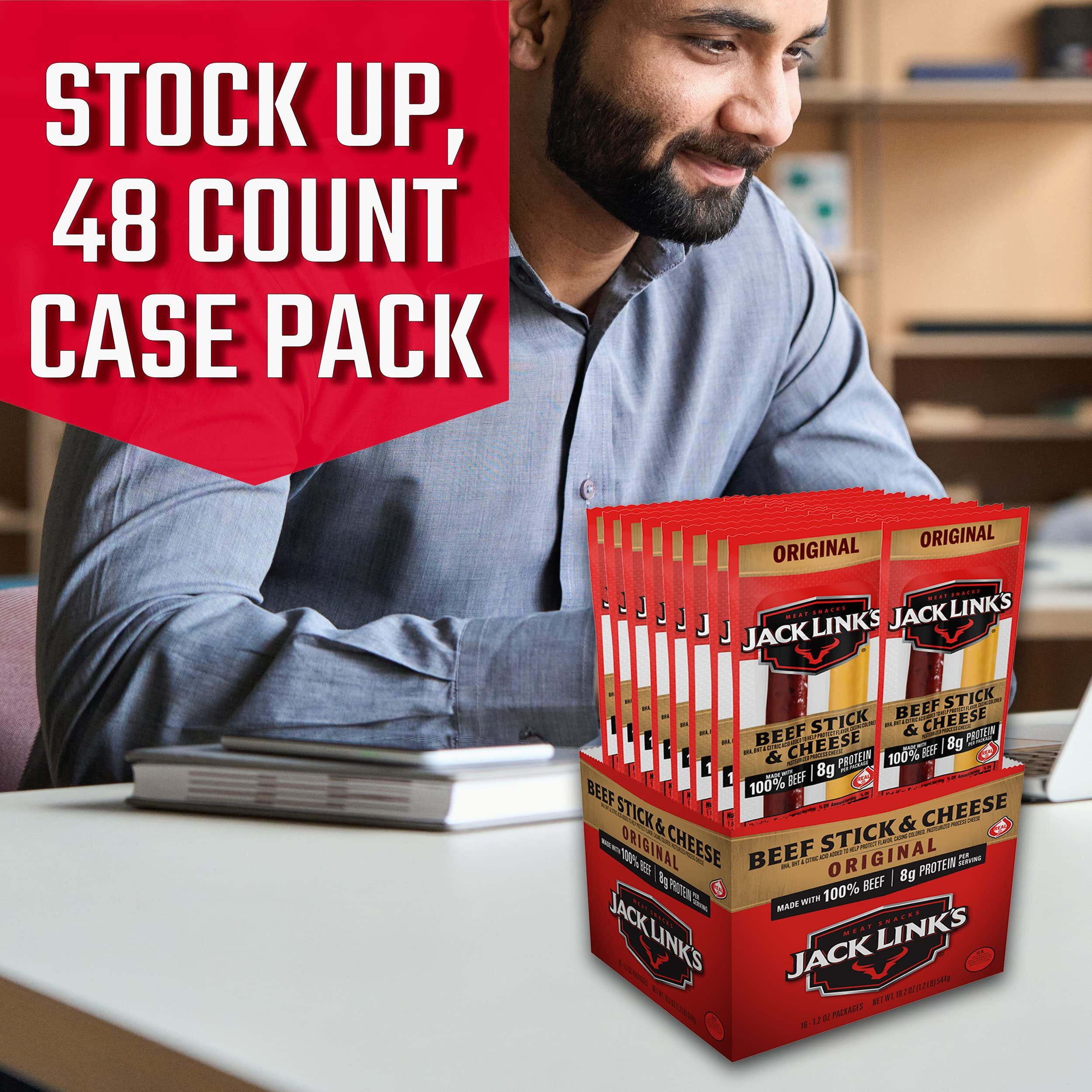 Jack Link's Original Beef & Cheese Combo Bulk Pack - 100% Beef Stick And Cheese Stick Made With Real Wisconsin Cheese - 8G Protein And 140 Calories Per Serving,1.2 Oz. (Pack Of 48)