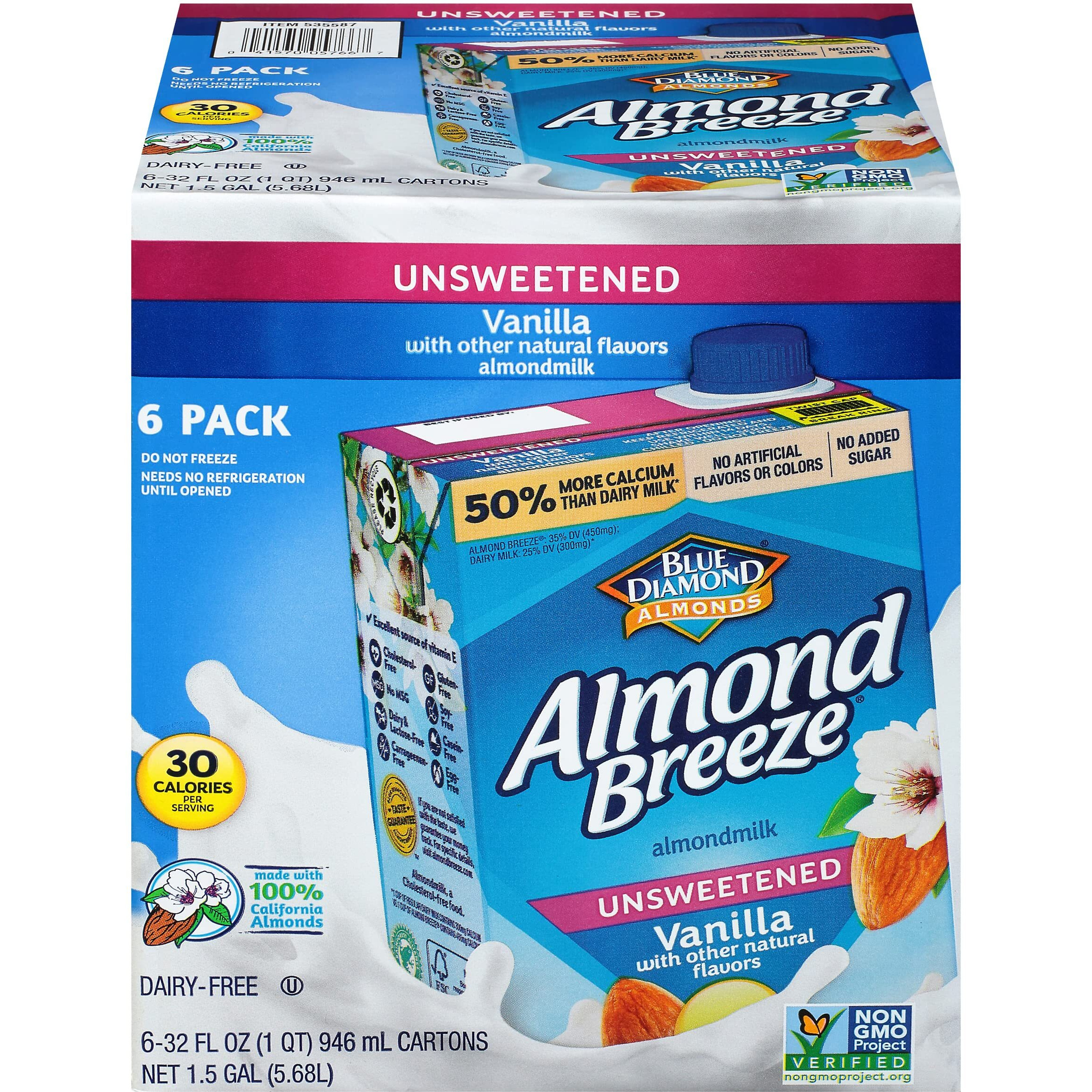 Almond Breeze Dairy Free Almondmilk, Unsweetened Vanilla, 32 Ounce (Pack Of 6)