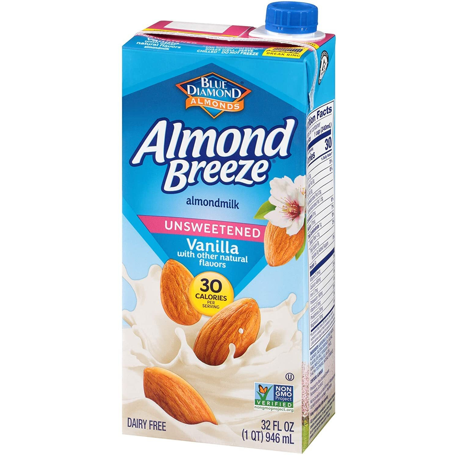 Almond Breeze Dairy Free Almondmilk, Unsweetened Vanilla, 32 Ounce (Pack Of 6)