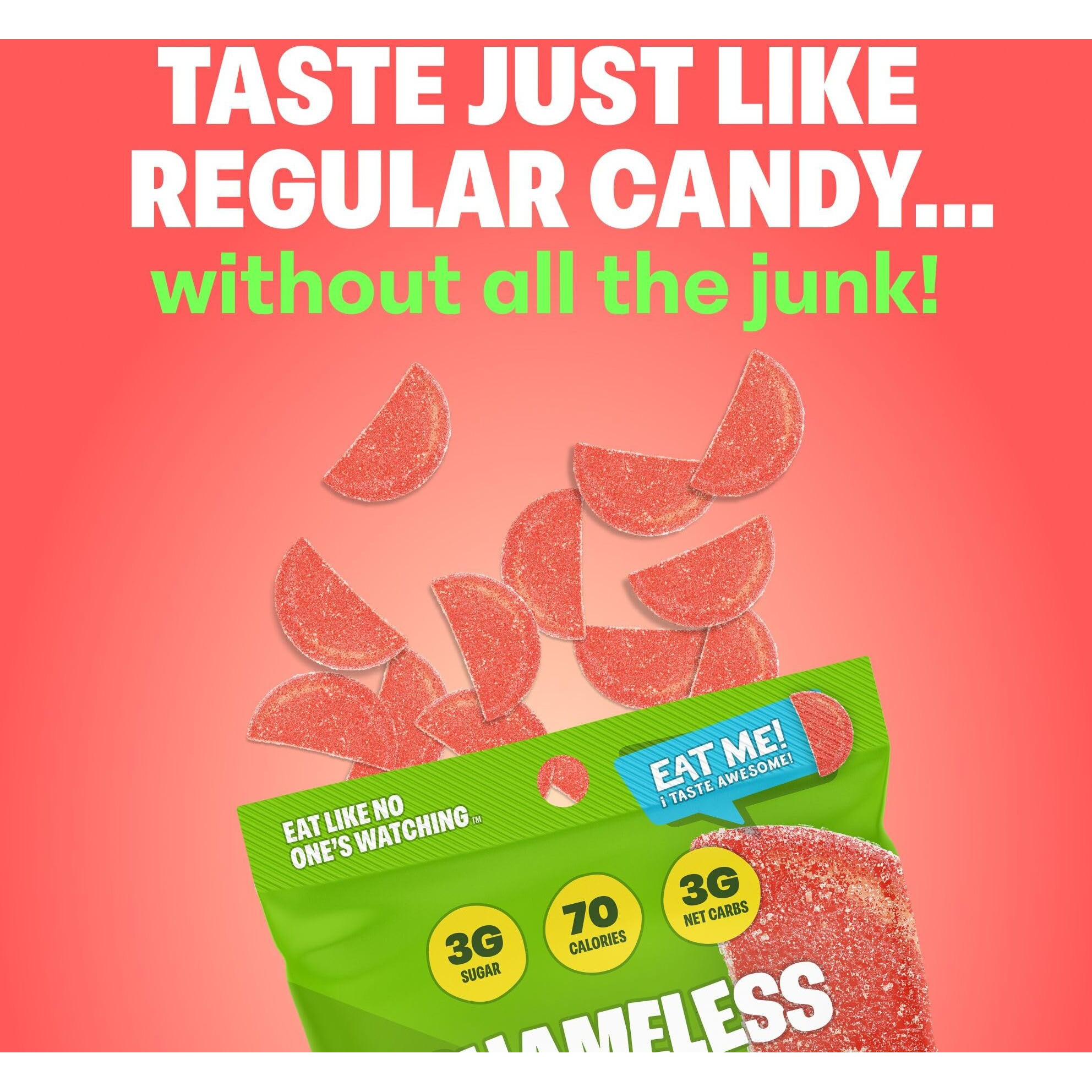 Shameless Snacks - Healthy Low Calorie Snacks, Low Carb Keto Gummies (Gluten Free Candy) - 6 Pack Wassup Watermelon