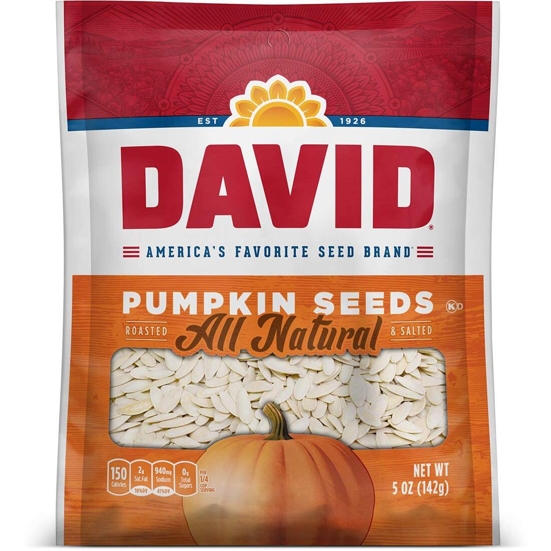 David Seeds Salted And Roasted Pumpkin Seeds, Keto Friendly Snack, 5 Oz Bags, 12 Pack