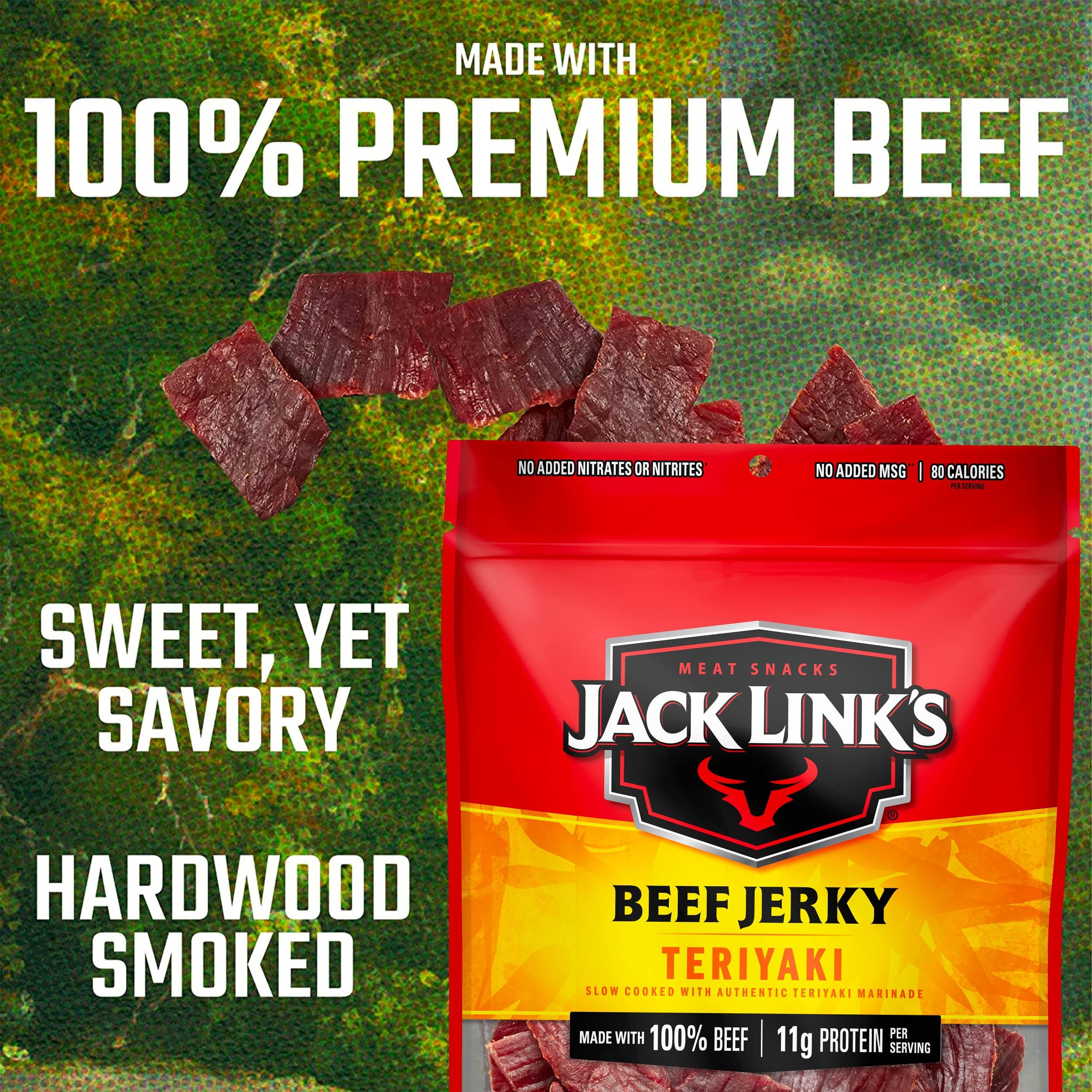 Jack Link's Beef Jerky, Teriyaki - Flavorful Everyday Snack, 10G Of Protein And 80 Calories, Made With 100% Beef, Soy, Ginger And Onion - 96% Fat Free, No Added Msg** - 9 Oz. (Pack Of 2)