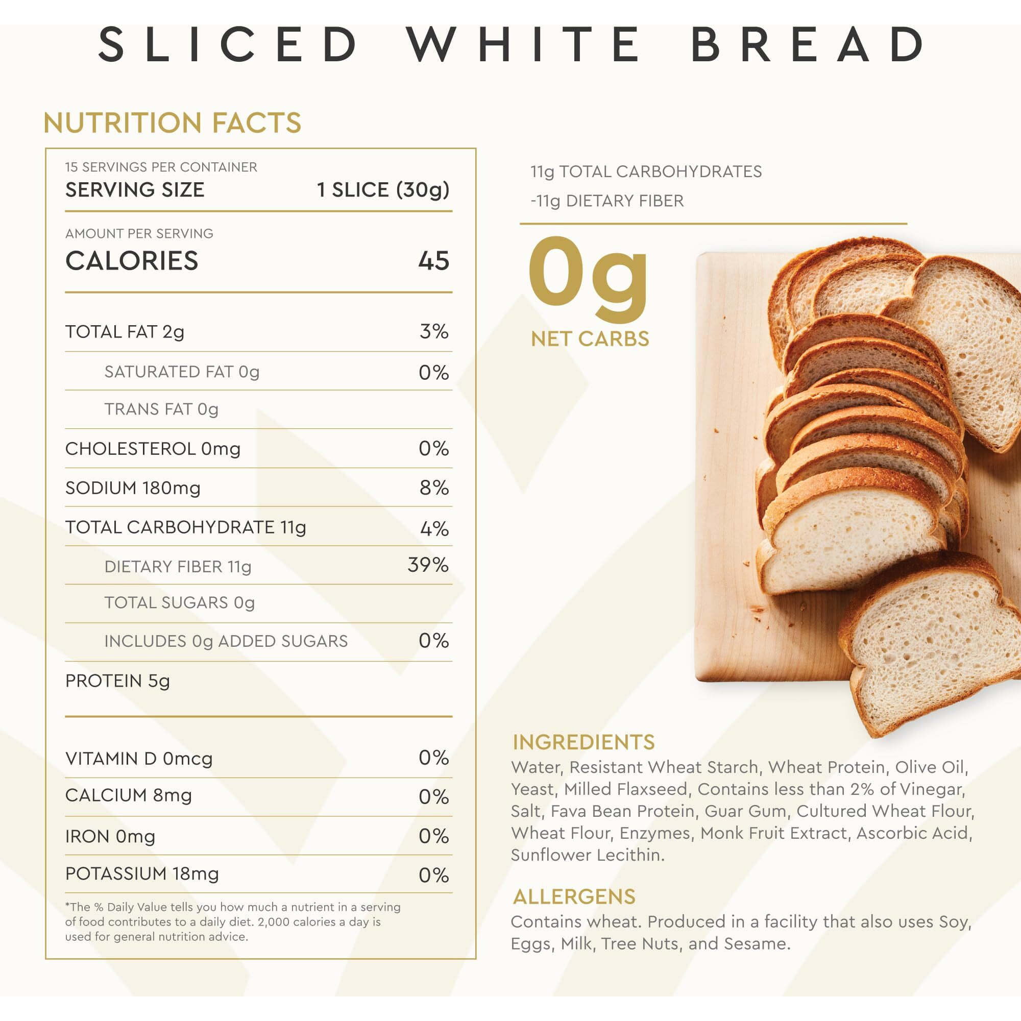 Hero Bread Sliced White Bread - Delicious Bread With 0G Net Carb, 0G Sugar, 45 Calories, 10G Fiber Per Slice | Tastes Like Regular Bread | Low Carb & Keto Friendly Bread Loaf -15 Slices/Loaf, 2 Loaves
