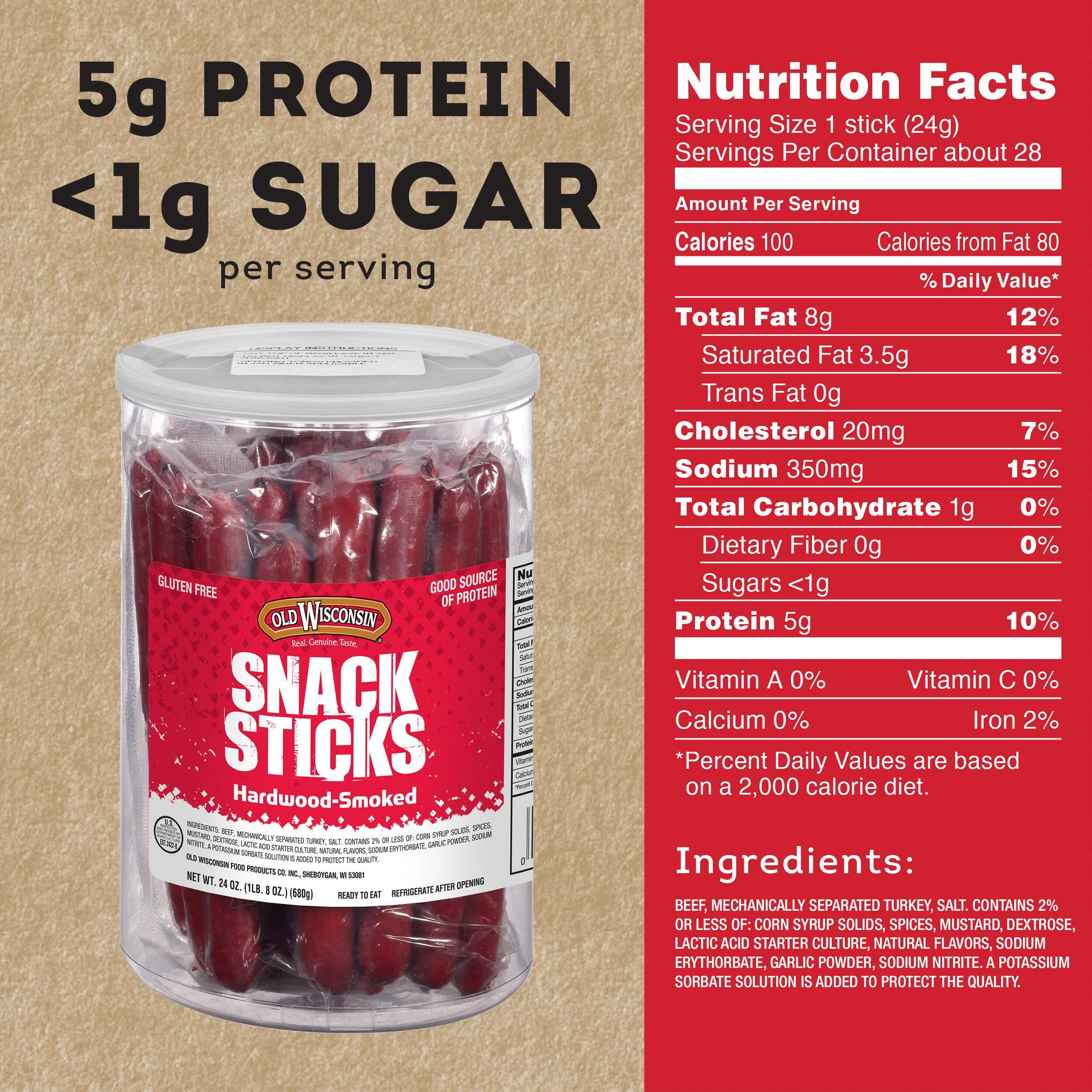 Old Wisconsin Beef Snack Sticks, High Protein, Gluten Free, 24 Ounce Resealable Jar