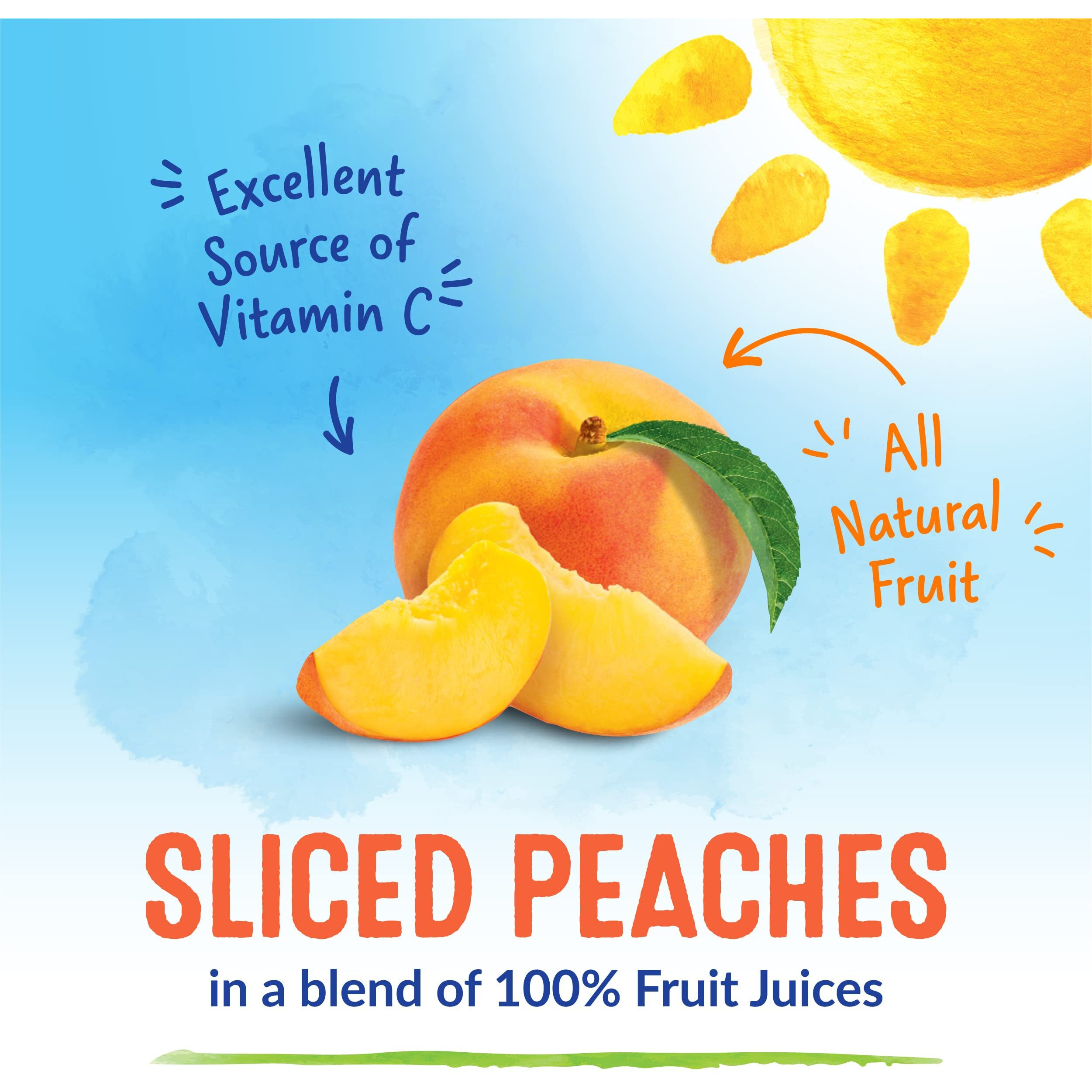 Dole Fruit Jars, Yellow Cling Sliced Peaches In 100% Fruit Juice, Gluten Free, Pantry Staples, 23.5 Oz Resealable Jars, (Pack Of 8)