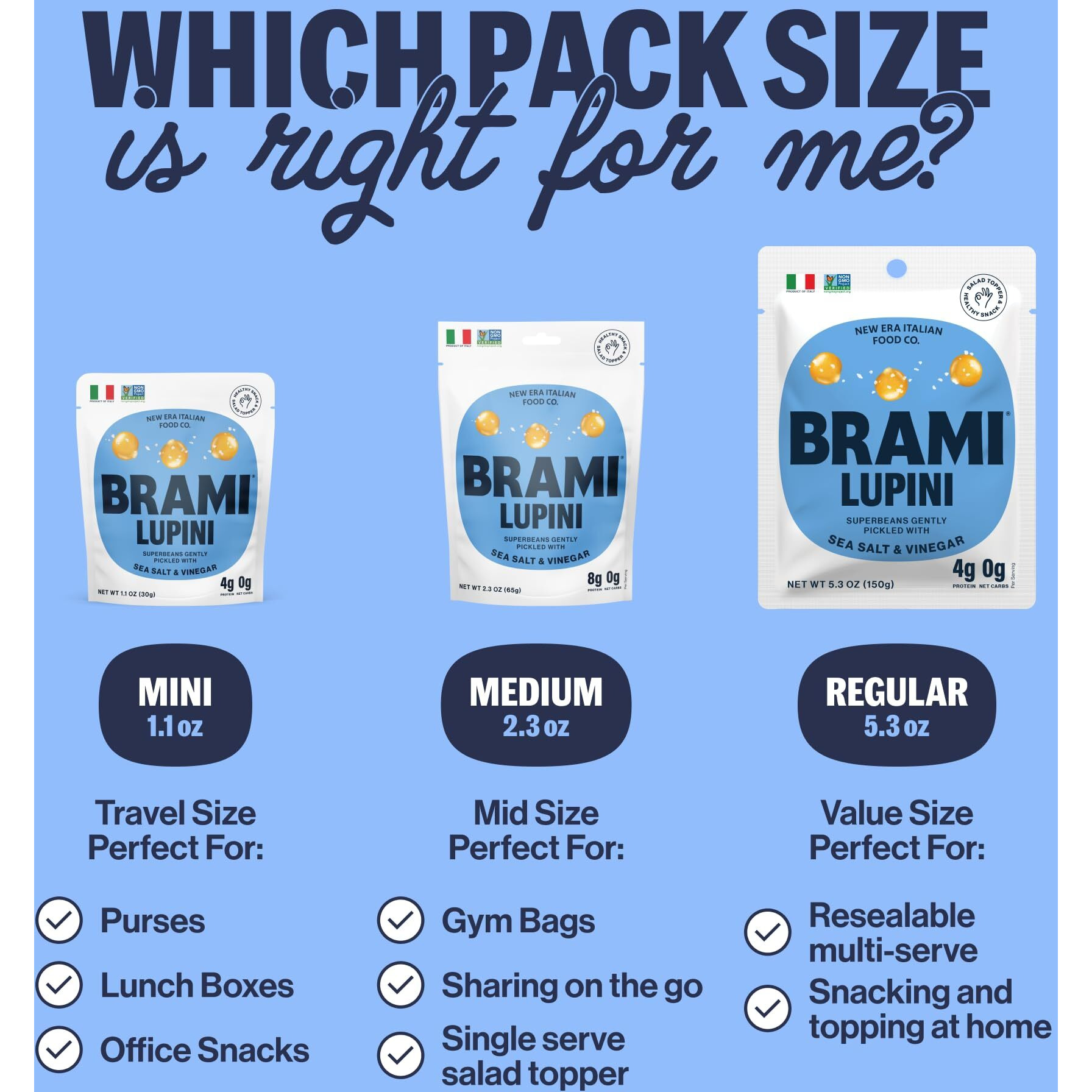Brami Lupini Beans Snack, Variety Pack | 7G Plant Protein, 0G Net Carbs | Vegan, Vegetarian, Keto, Plant Based, Mediterranean Diet, Non Perishable, 5.3 Ounce (Pack Of 8)