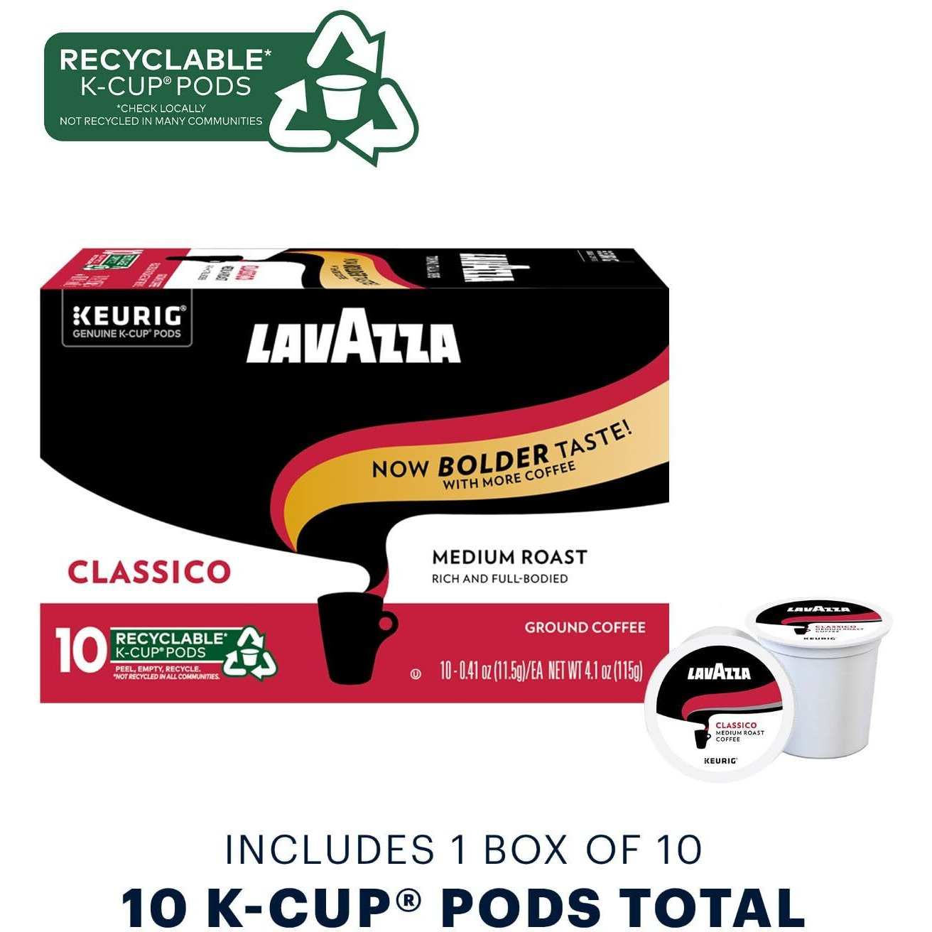 Lavazza Classico Single-Serve Coffee K-Cup Pods For Keurig Brewer, Medium Roast,100% Arabica, Value Pack, Full Bodied Medium Roast With Rich Flavor And Notes Of Dried Fruit,10 Count (Pack Of 6)