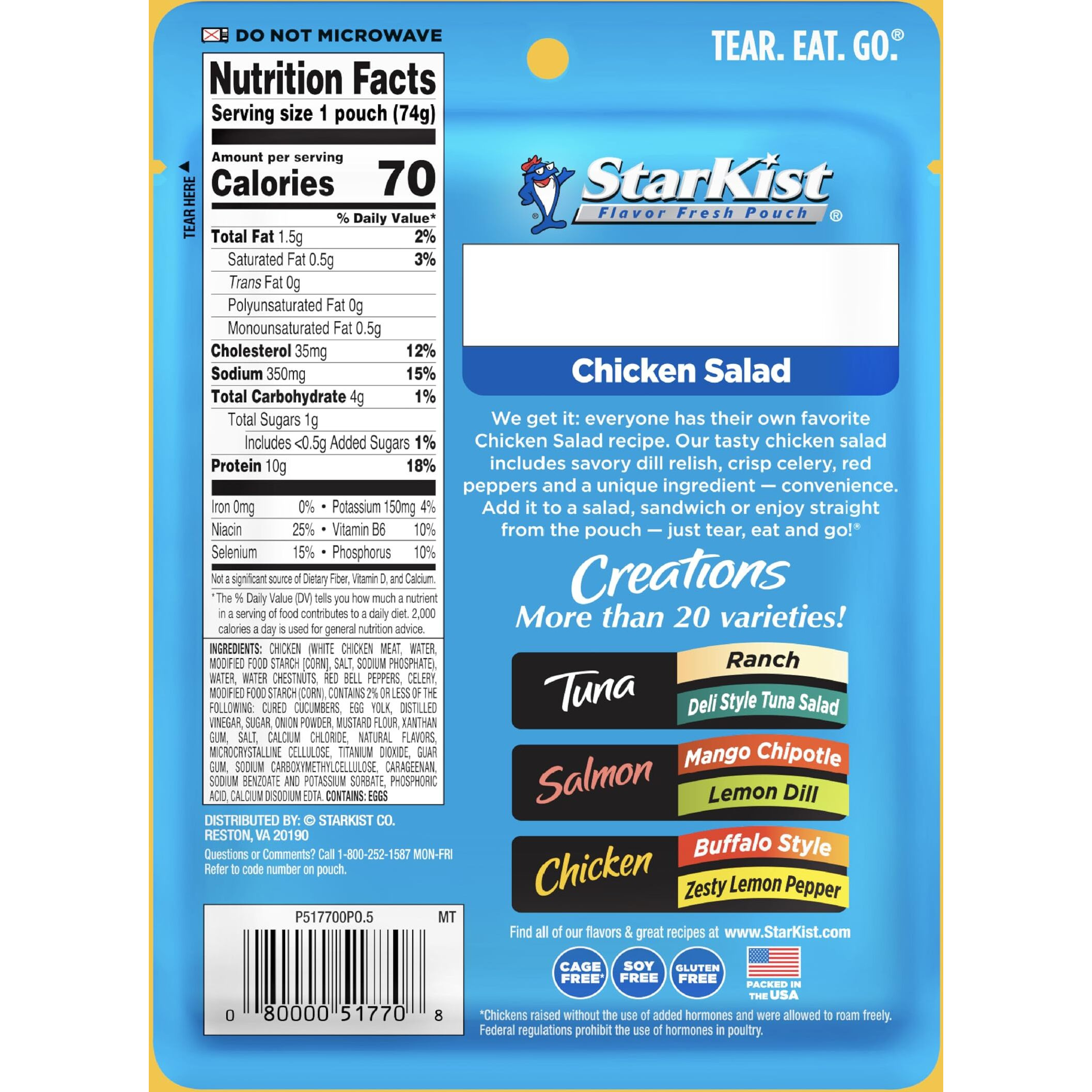 Starkist Chicken Creations, Chicken Salad, 2.6 Oz Pouch (Pack Of 12)