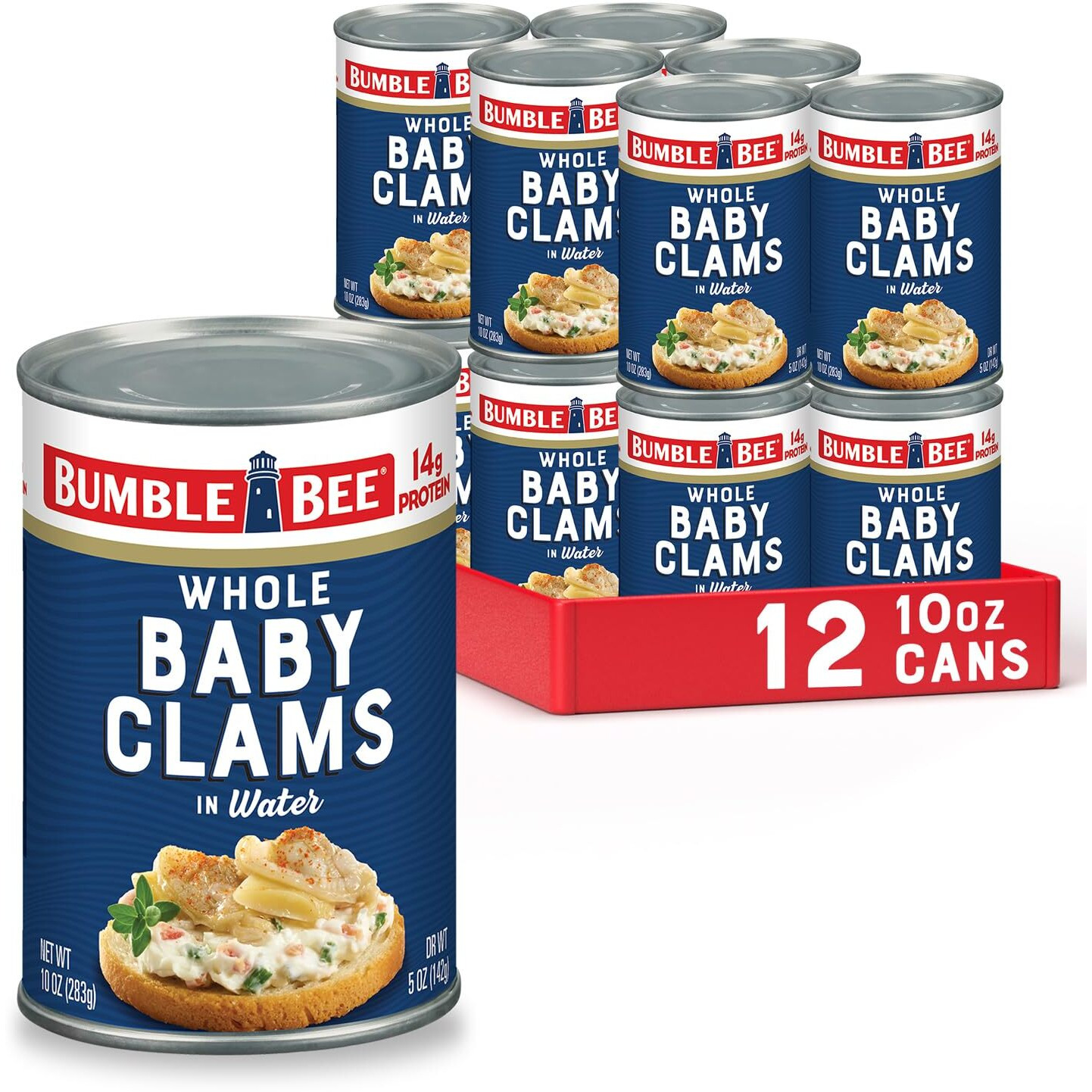 Bumble Bee Whole Baby Canned Clams, 10 Oz Can (Pack Of 12) - Ready To Eat - 13G Protein Per Serving - Gluten Free