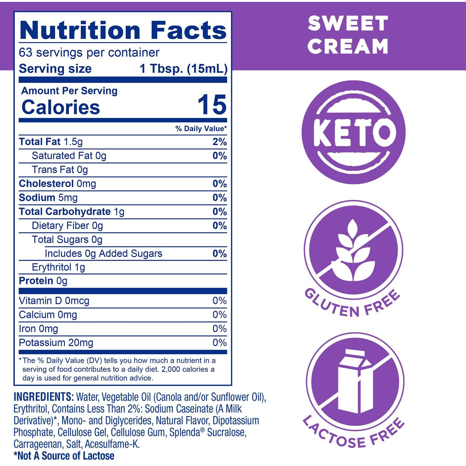 Splenda Sugar Free Sweet Cream Coffee Creamer, 32 Fl Oz (Pack Of 6)