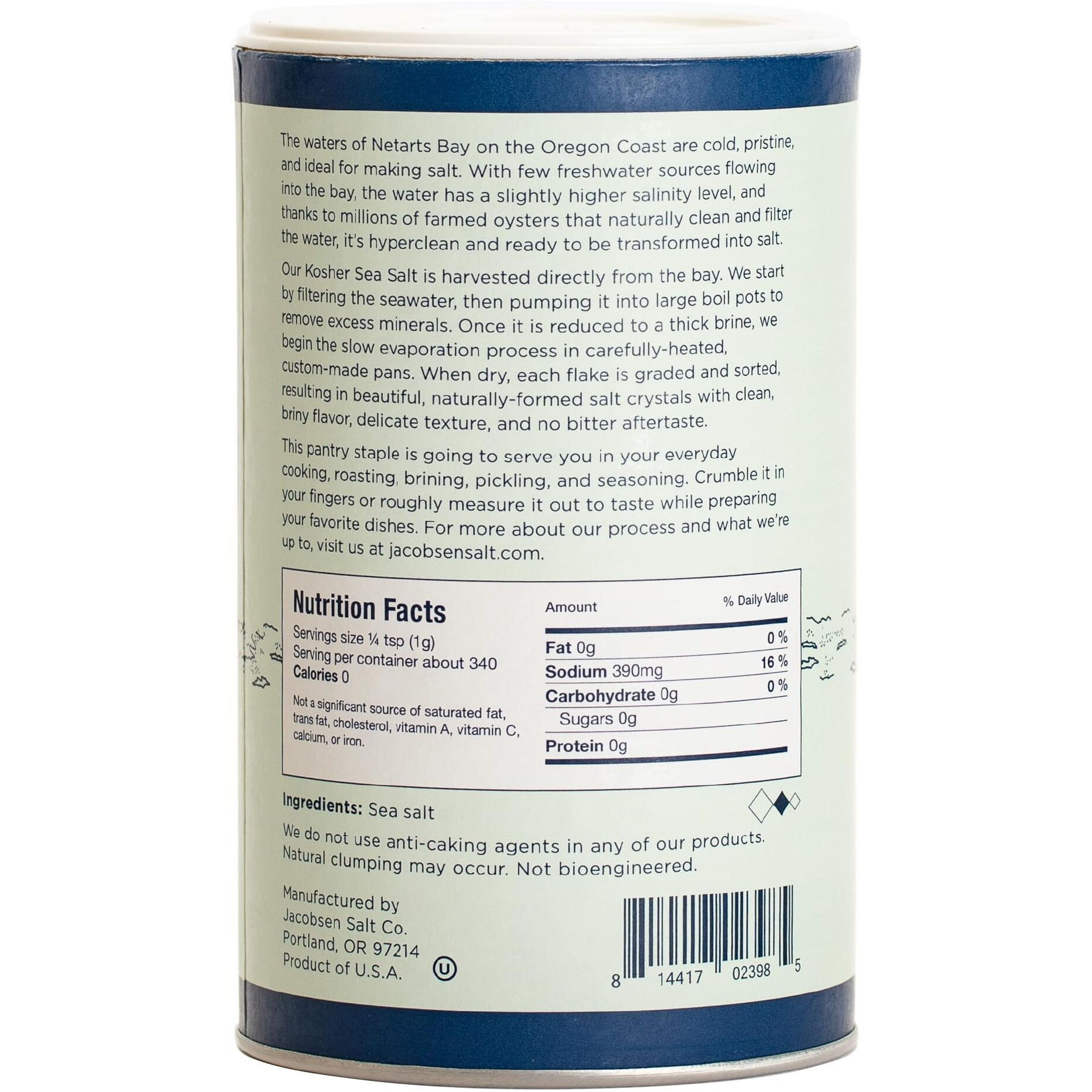 Jacobsen Salt Co. Pure Kosher Sea Salt - Kosher, Coarse, Non-Iodized Made In Usa, Non-Gmo, Steak Seasoning, Gourmet, Real Salt Flakes - 12Oz
