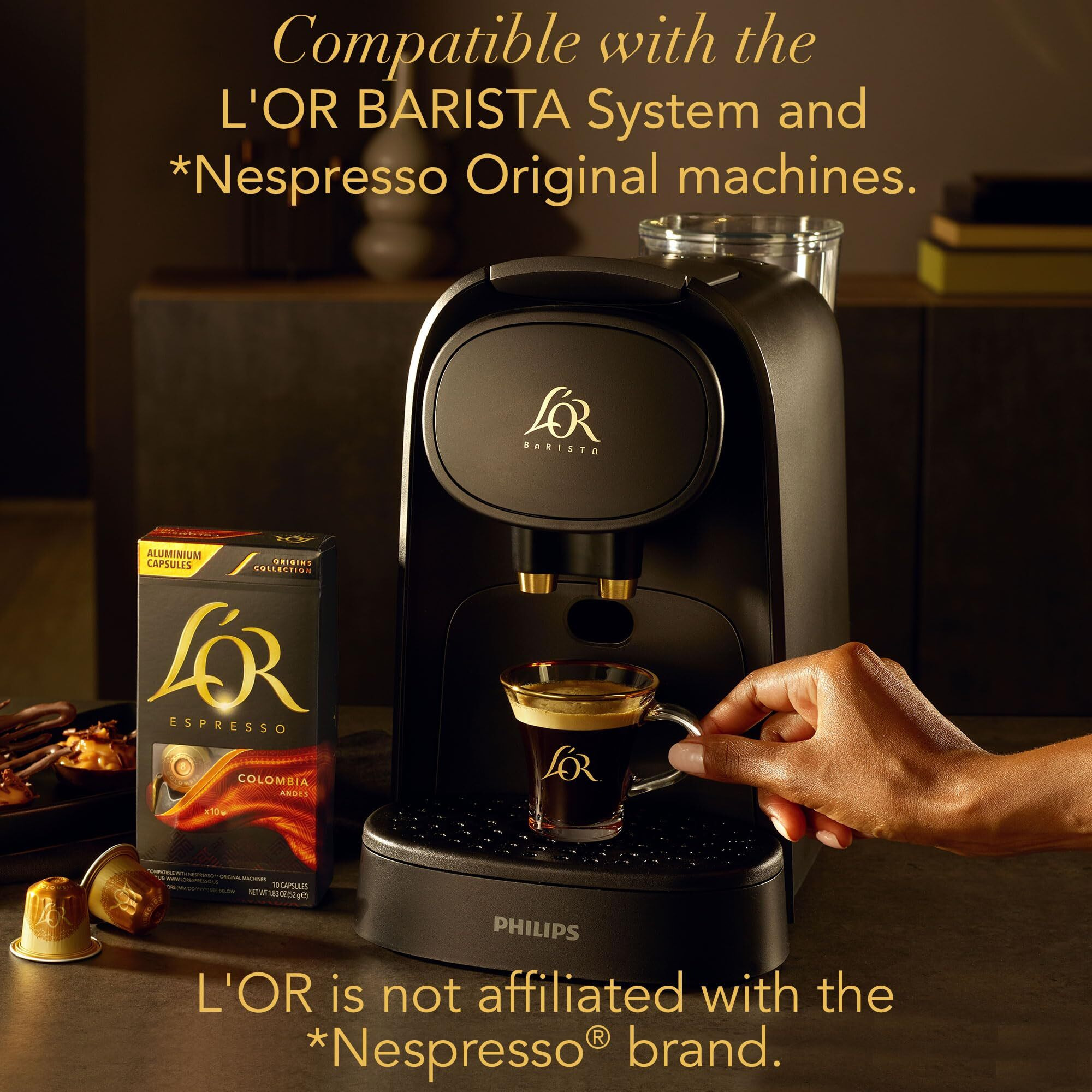 L'Or Decaf Espresso Capsules, 100 Count Decaf Ristretto, Single-Serve Aluminum Coffee Capsules Compatible With The L'Or Barista System & *Nespresso Original Machines
