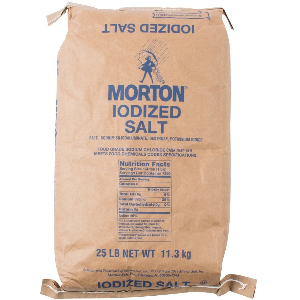 Morton Table Salt, Iodized, 25 Pound