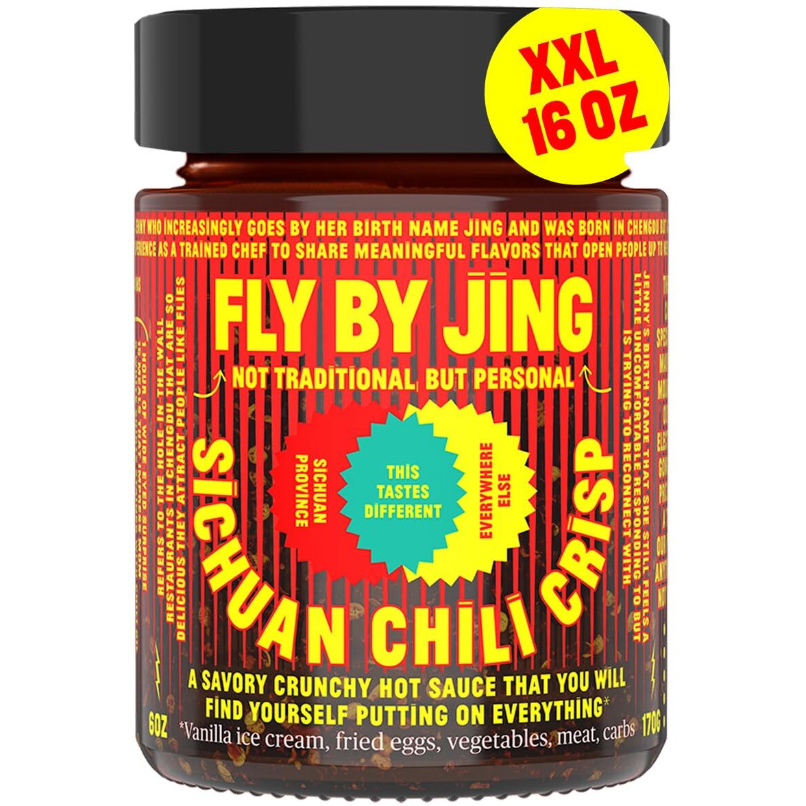 Flybyjing Xl Sichuan Chili Crisp, Gourmet Spicy Tingly Crunchy Hot Savory All-Natural Chili Oil Sauce W/Sichuan Pepper, Versatile Hot Sauce Good On Everything And Vegan, 16Oz (Pack Of 1)
