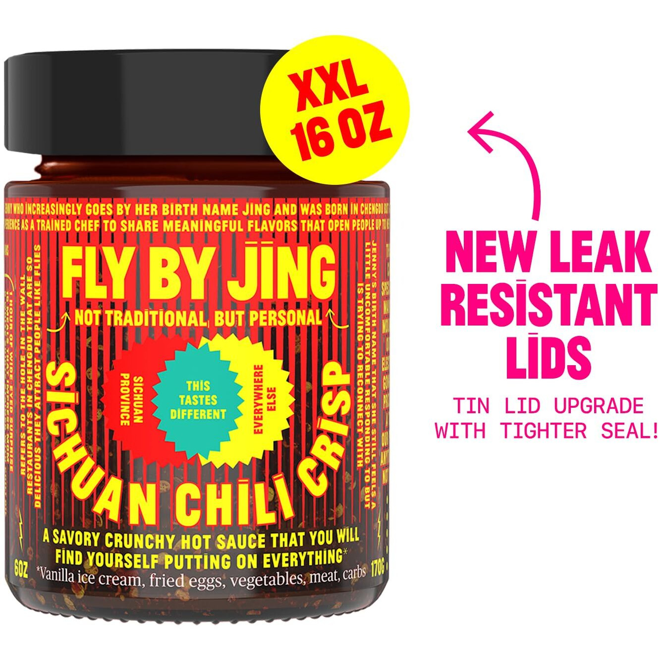 Flybyjing Xl Sichuan Chili Crisp, Gourmet Spicy Tingly Crunchy Hot Savory All-Natural Chili Oil Sauce W/Sichuan Pepper, Versatile Hot Sauce Good On Everything And Vegan, 16Oz (Pack Of 1)