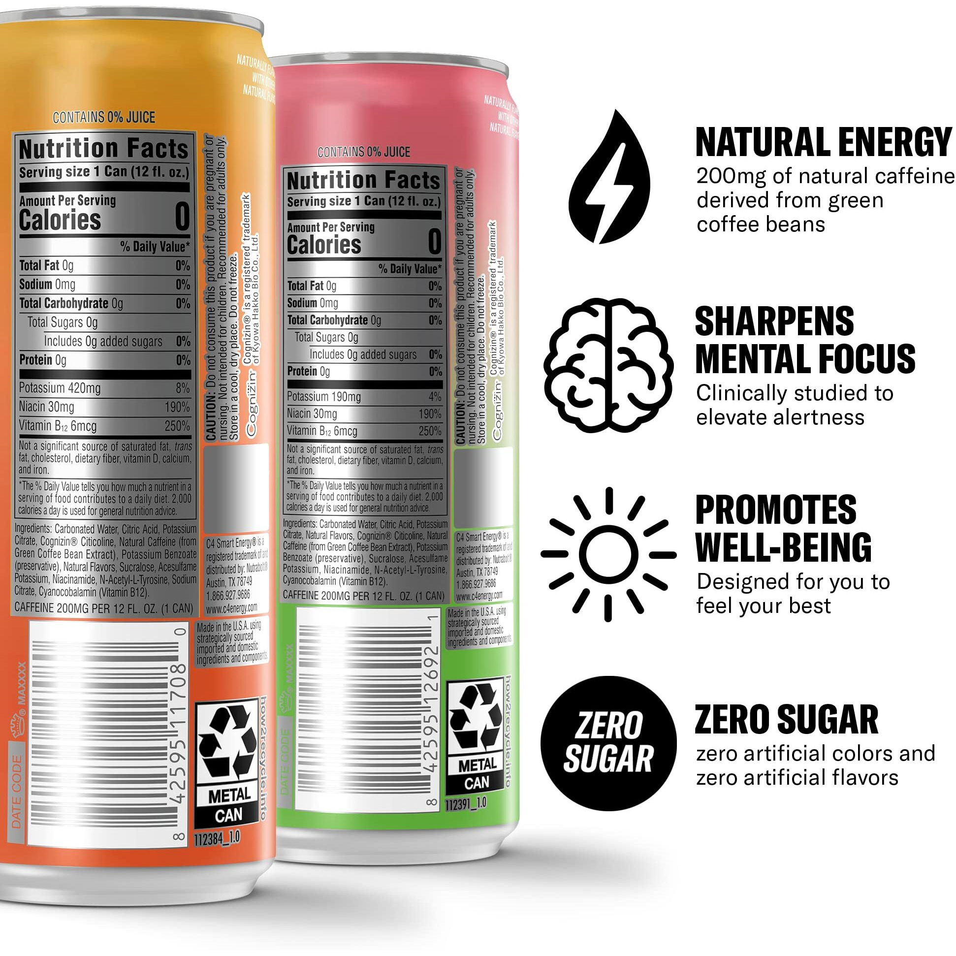 C4 Smart Energy Drinks Variety Pack, Sugar Free Performance Fuel & Nootropic Brain Booster, Coffee Substitute Or Alternative, 4 Flavor Tropical Oasis Variety 12 Pack