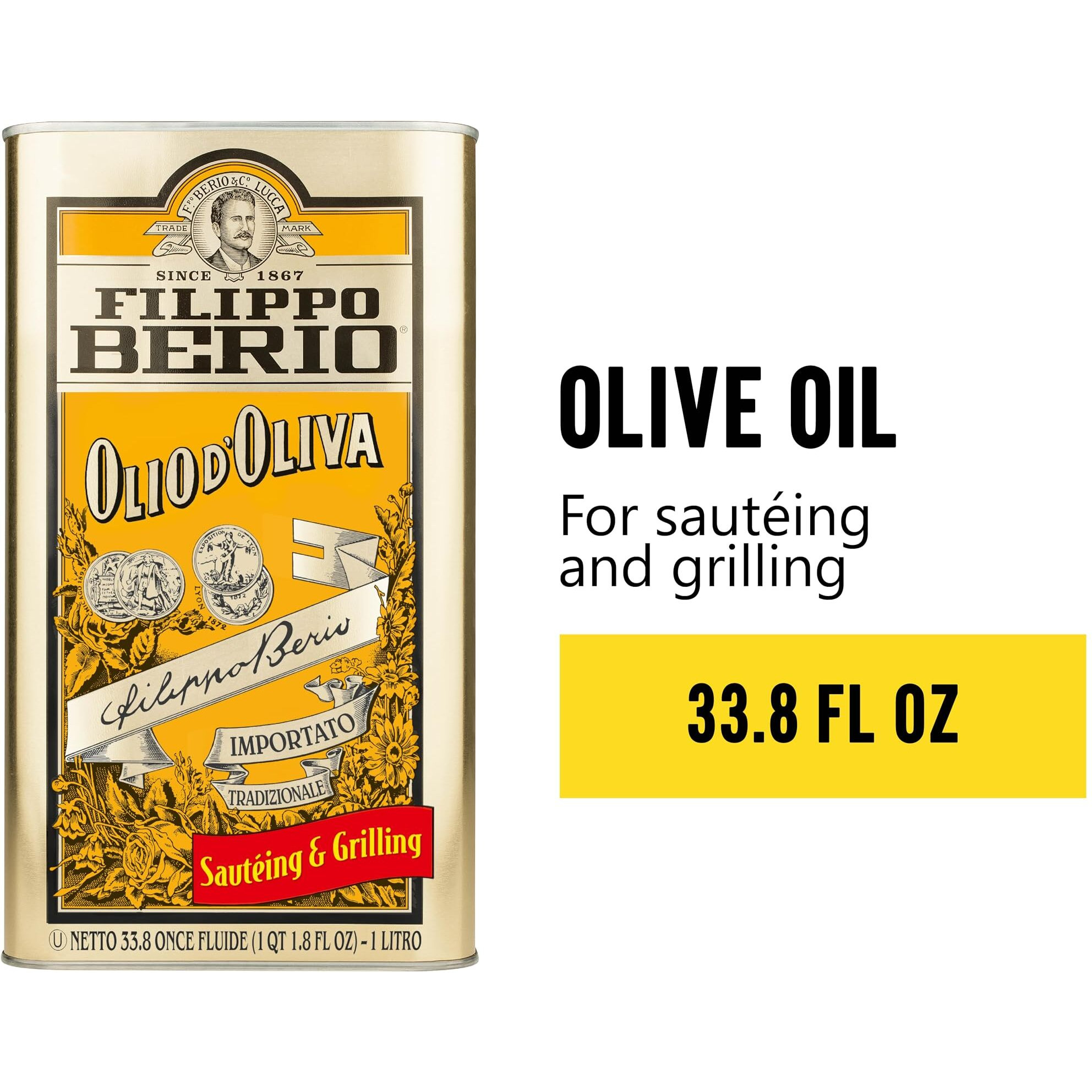 Filippo Berio Pure Olive Oil, 1 Liter Tin (33.8 Ounce)