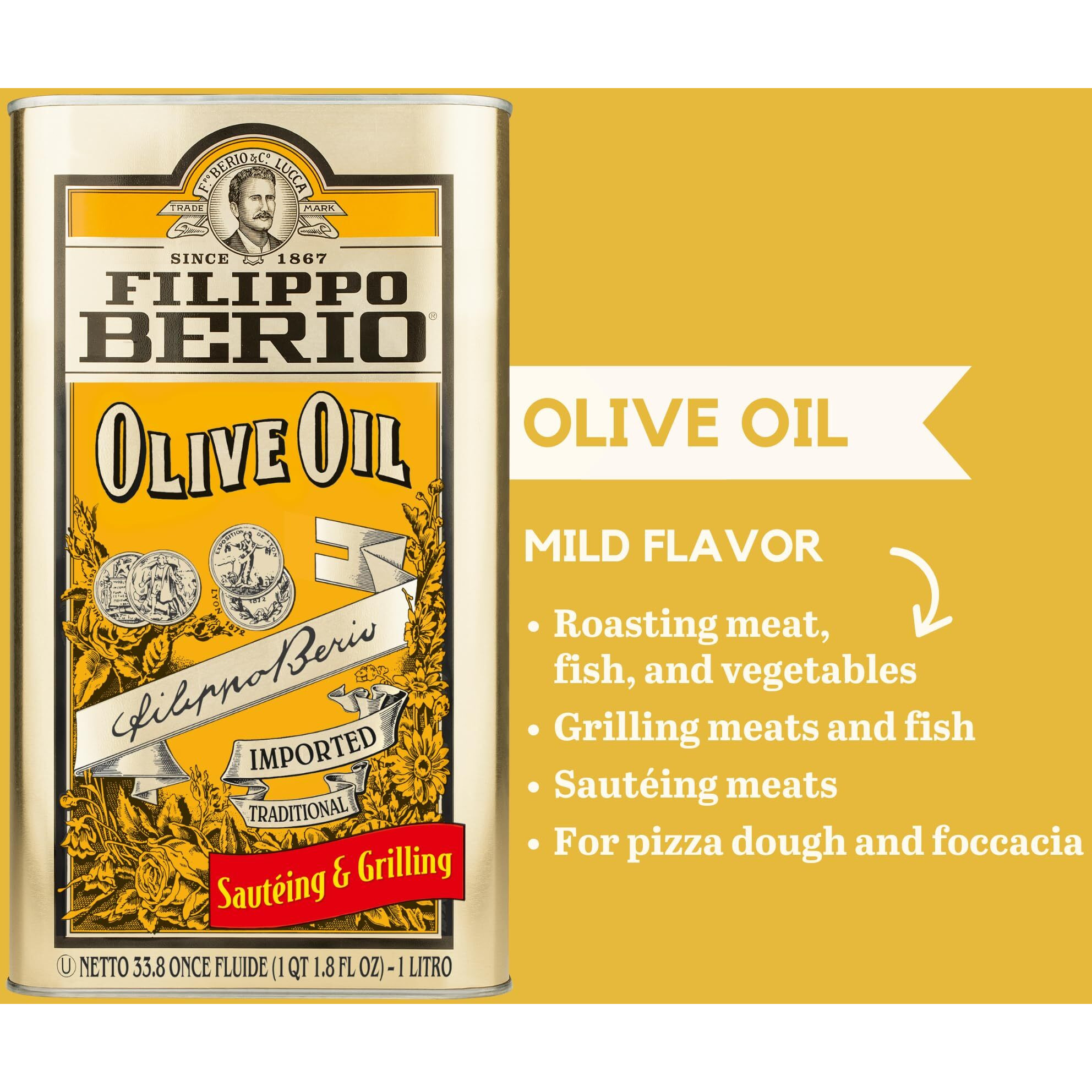 Filippo Berio Pure Olive Oil, 1 Liter Tin (33.8 Ounce)