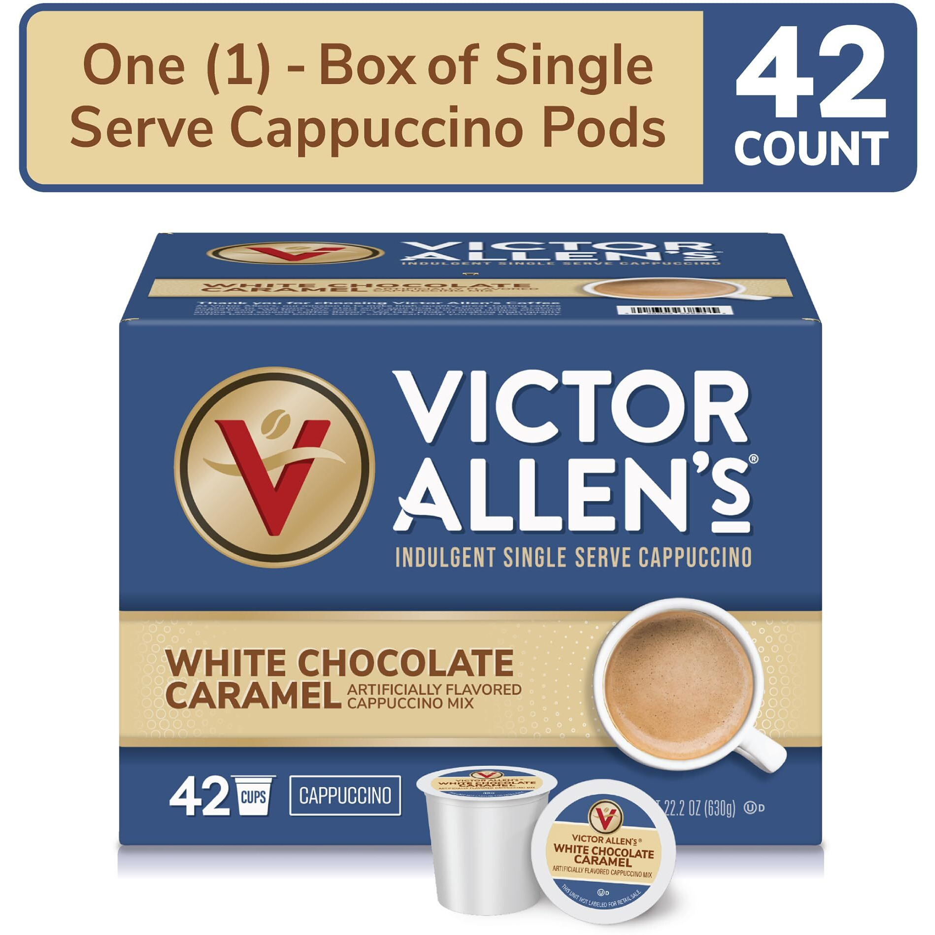 Victor Allen's Coffee White Chocolate Caramel Flavored Cappuccino, 42 Count, Single Serve Cups For Keurig K-Cup Brewers