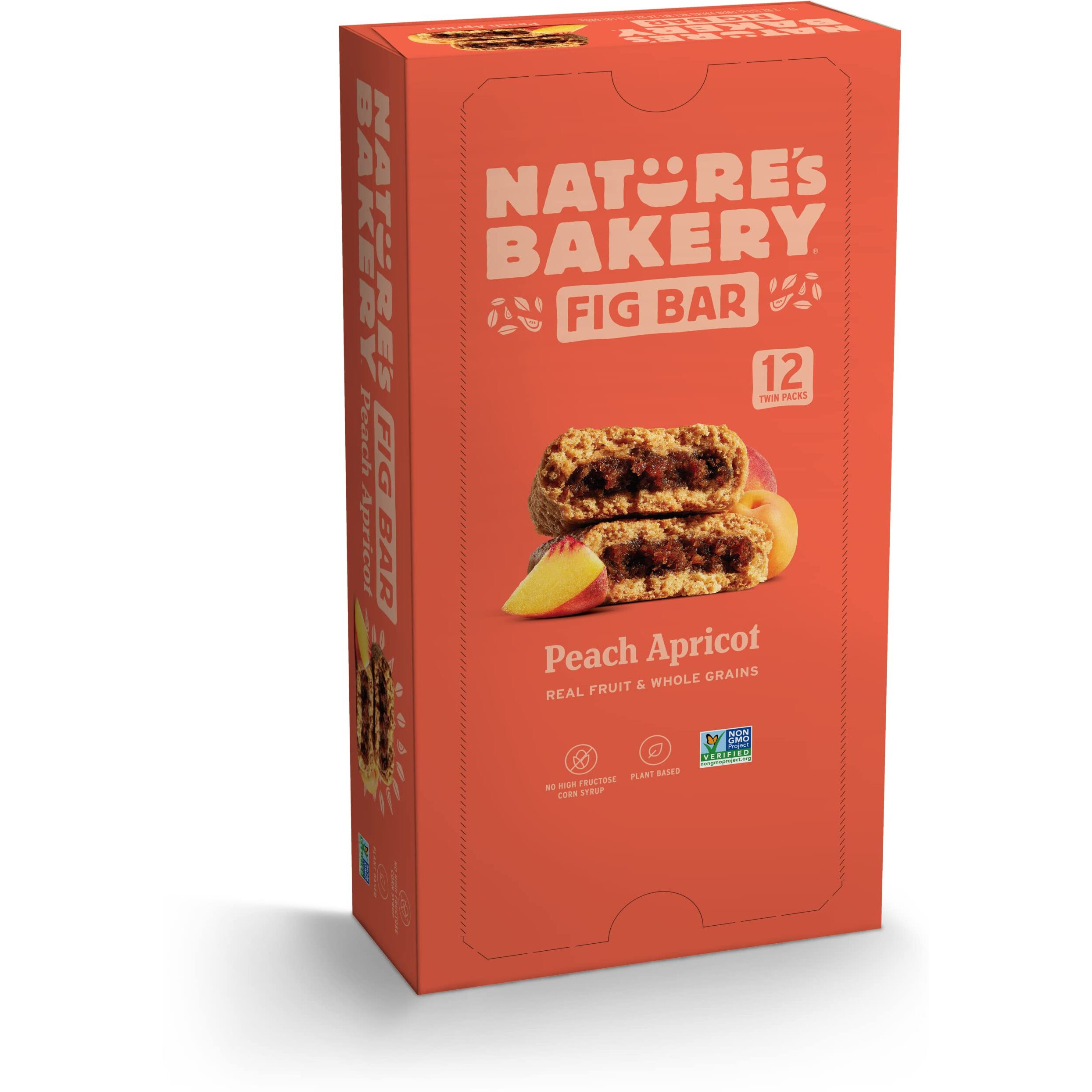 Natures Bakery Whole Wheat Fig Bars, Peach Apricot, Real Fruit, Vegan, Non-Gmo, Snack Bar, 1 Box With 12 Twin Packs (12 Twin Packs)