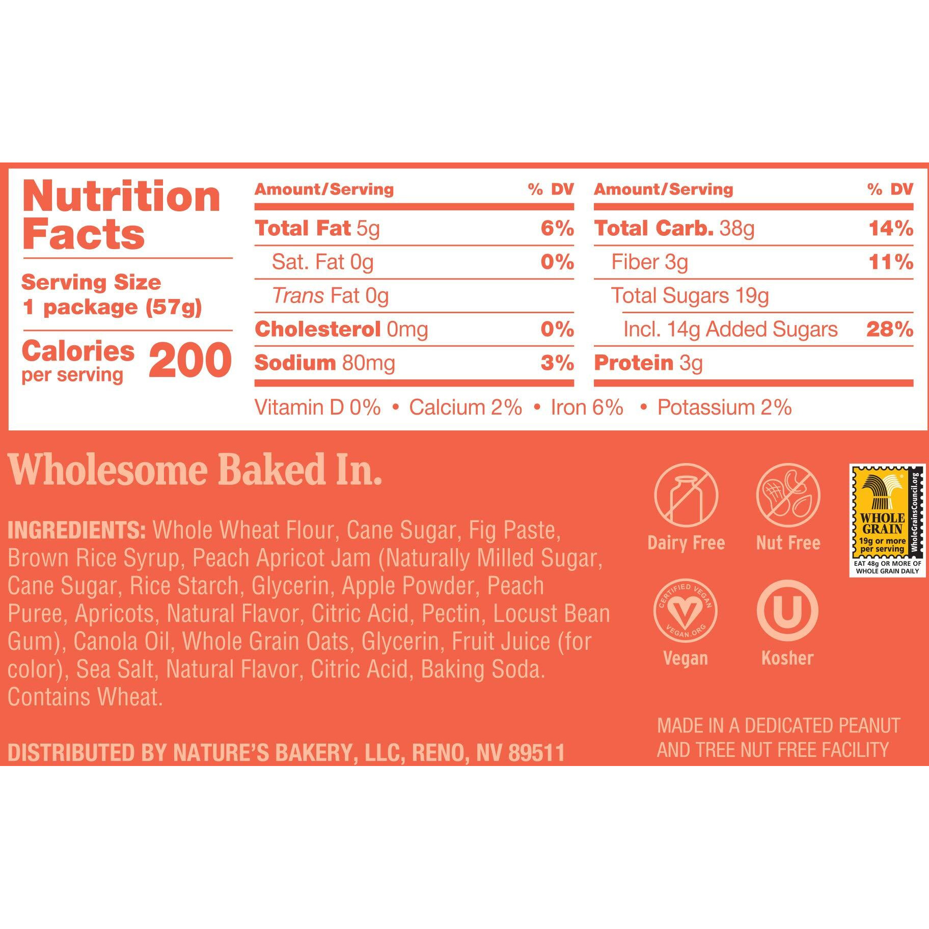 Natures Bakery Whole Wheat Fig Bars, Peach Apricot, Real Fruit, Vegan, Non-Gmo, Snack Bar, 1 Box With 12 Twin Packs (12 Twin Packs)