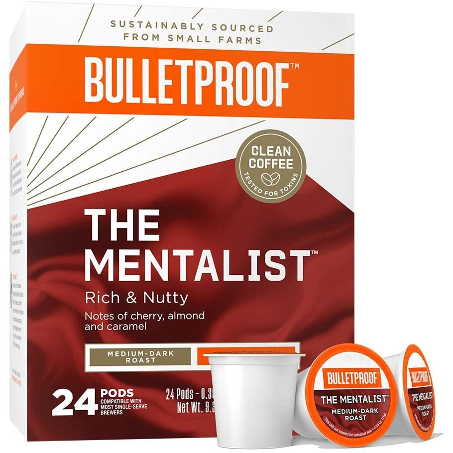 Bulletproof The Mentalist Medium-Dark Roast Single-Serve Pods, 24 Count, 100% Arabica Coffee Sourced From Central And South America, Clean Coffee