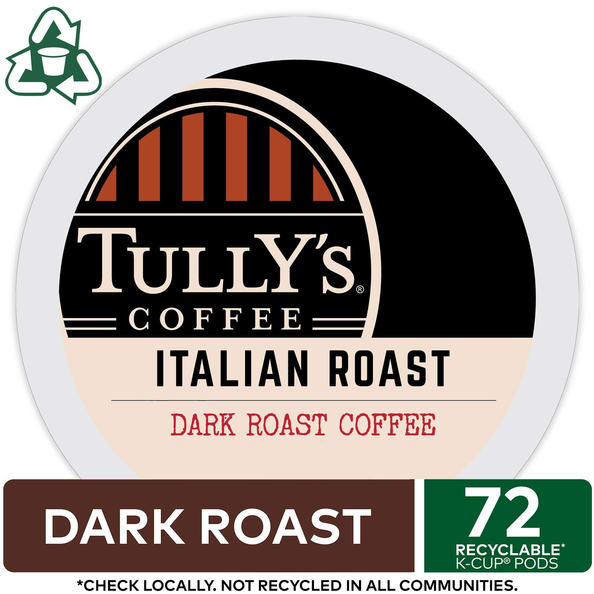 Tully's Coffee Italian Roast, Keurig Single-Serve K-Cup Pods, Dark Roast Coffee, 72 Count (6 Packs Of 12)