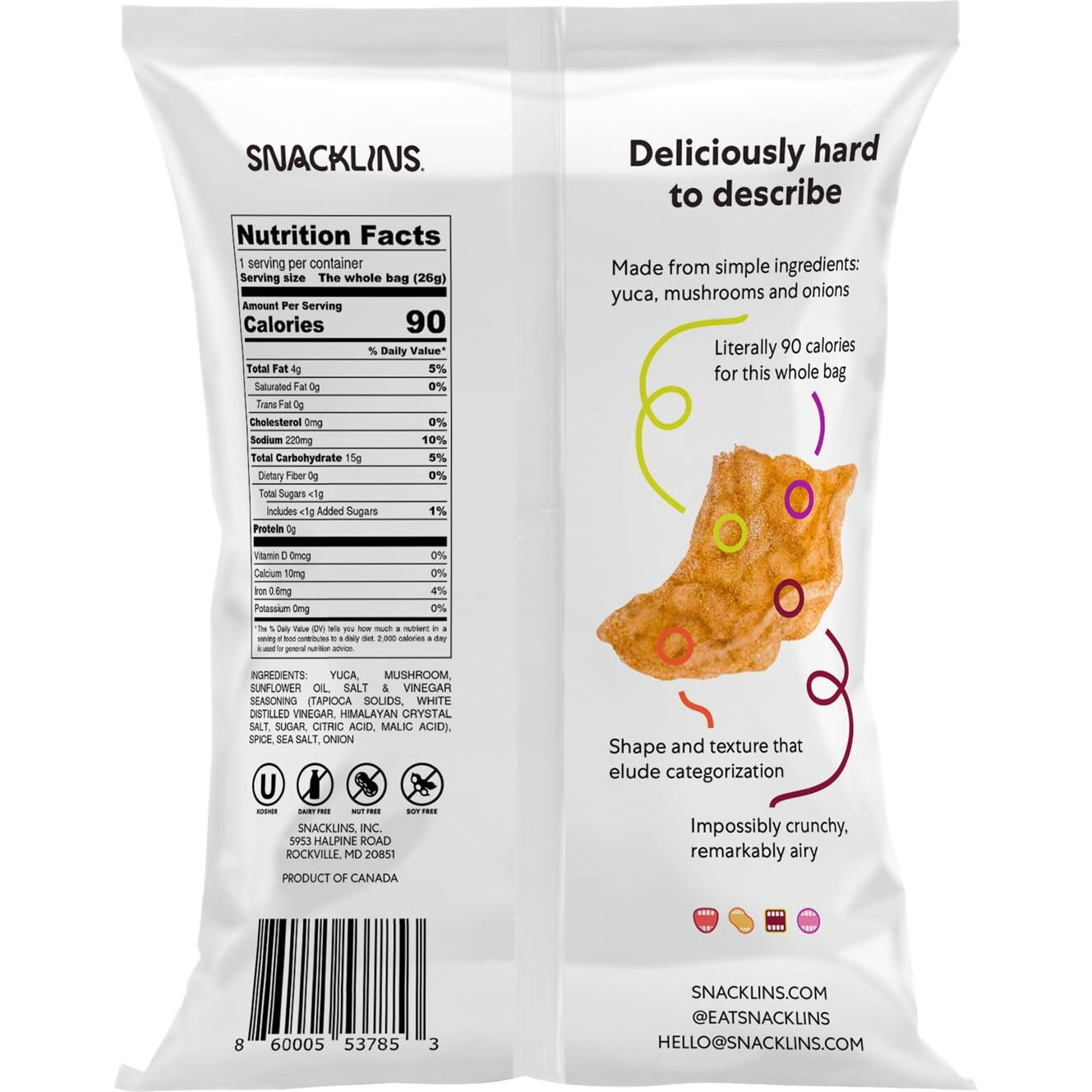 Snacklins Plant Based Crisps Sea Salt & Vinegar - Gluten Free, Grain Free, 100% Kosher, Vegan Healthy Snacks, Crunchy Puffed Snack, Only 90 Calories Per Bag - .9Oz Bag (Case Of 48)