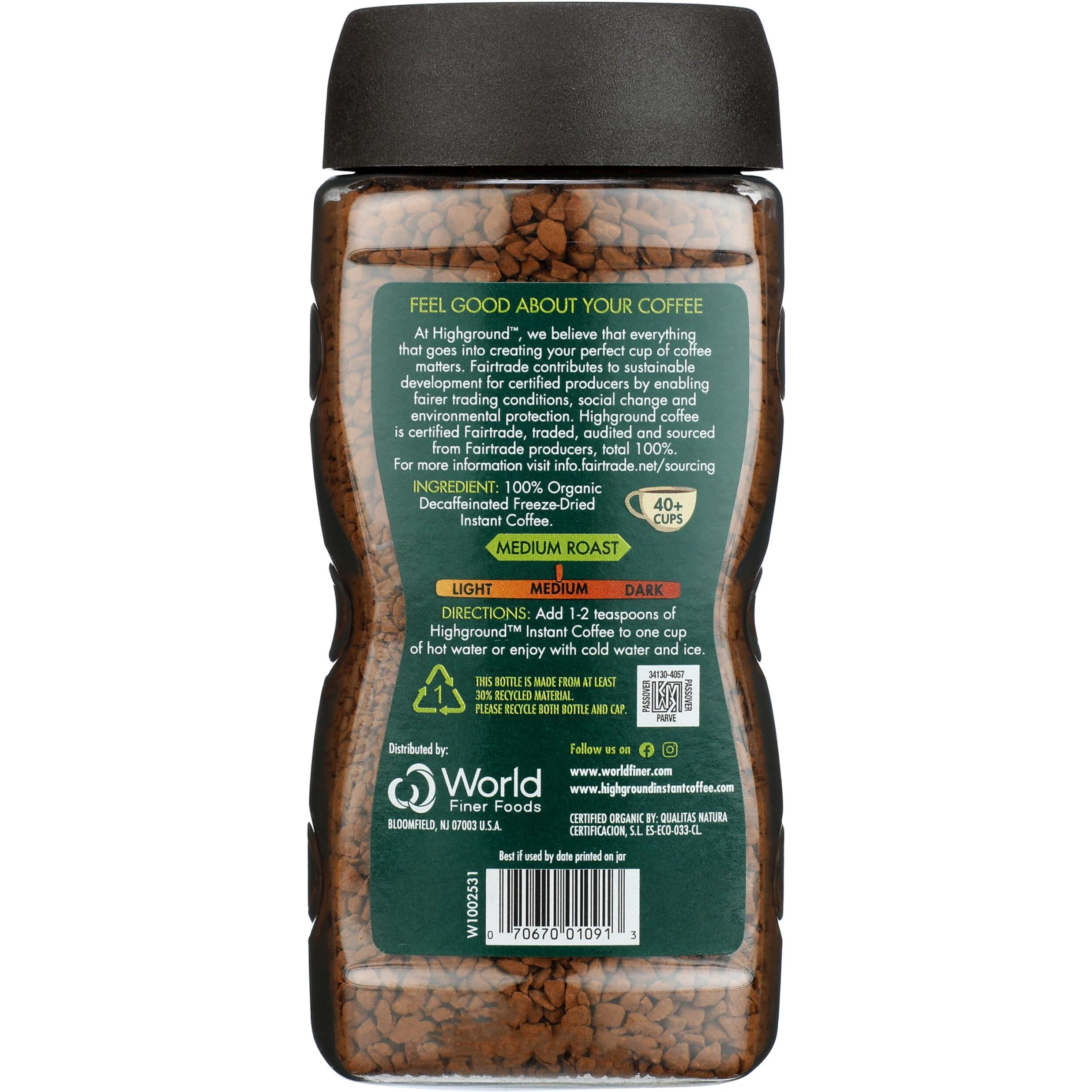 Highground Organic Decaf Instant Coffee, Vegan, 3.53 Ounces (Pack Of 6)