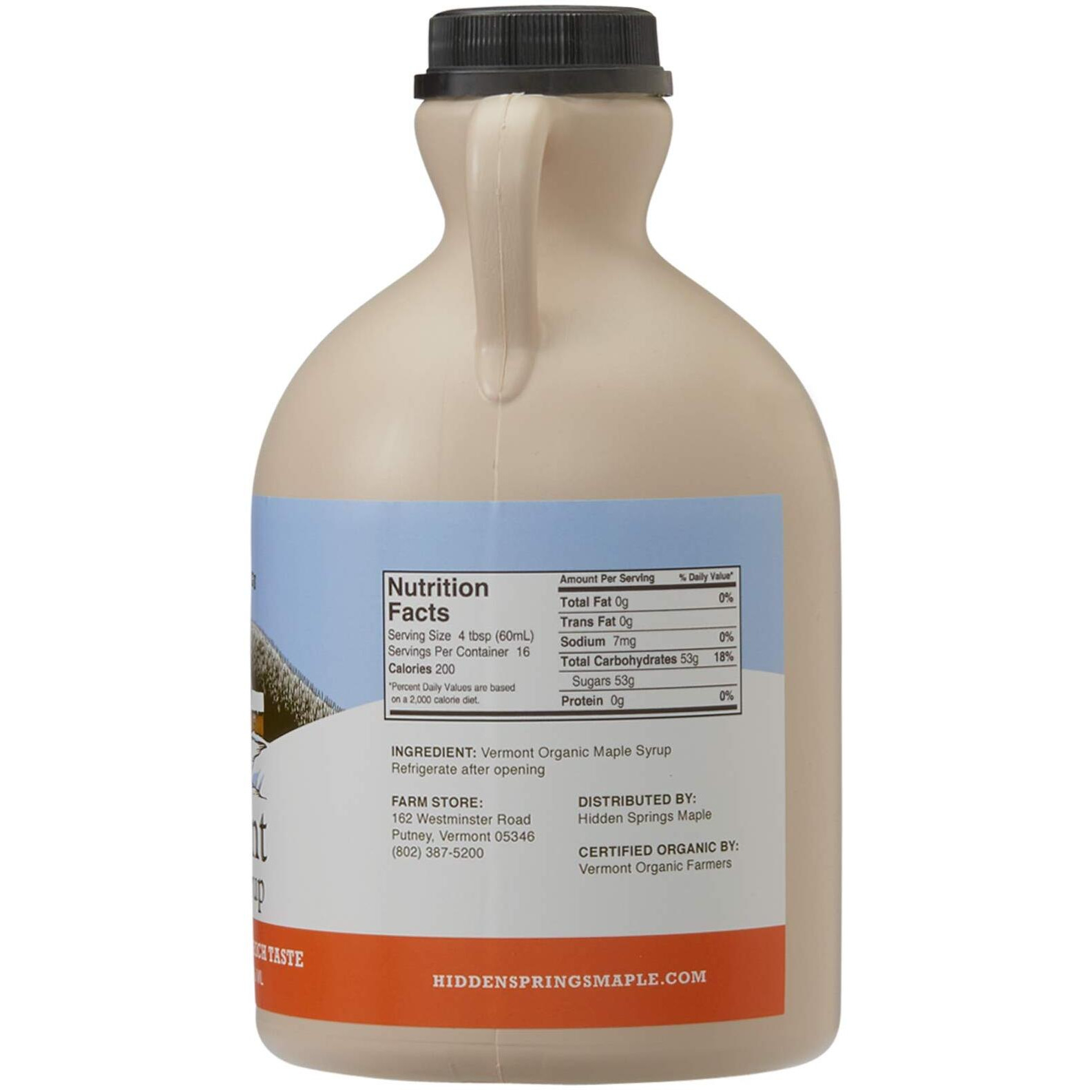 Hidden Springs Maple Organic Vermont Maple Syrup, Grade A Amber Rich, 32 Ounce, 1 Quart, Family Farms, Bpa-Free Jug