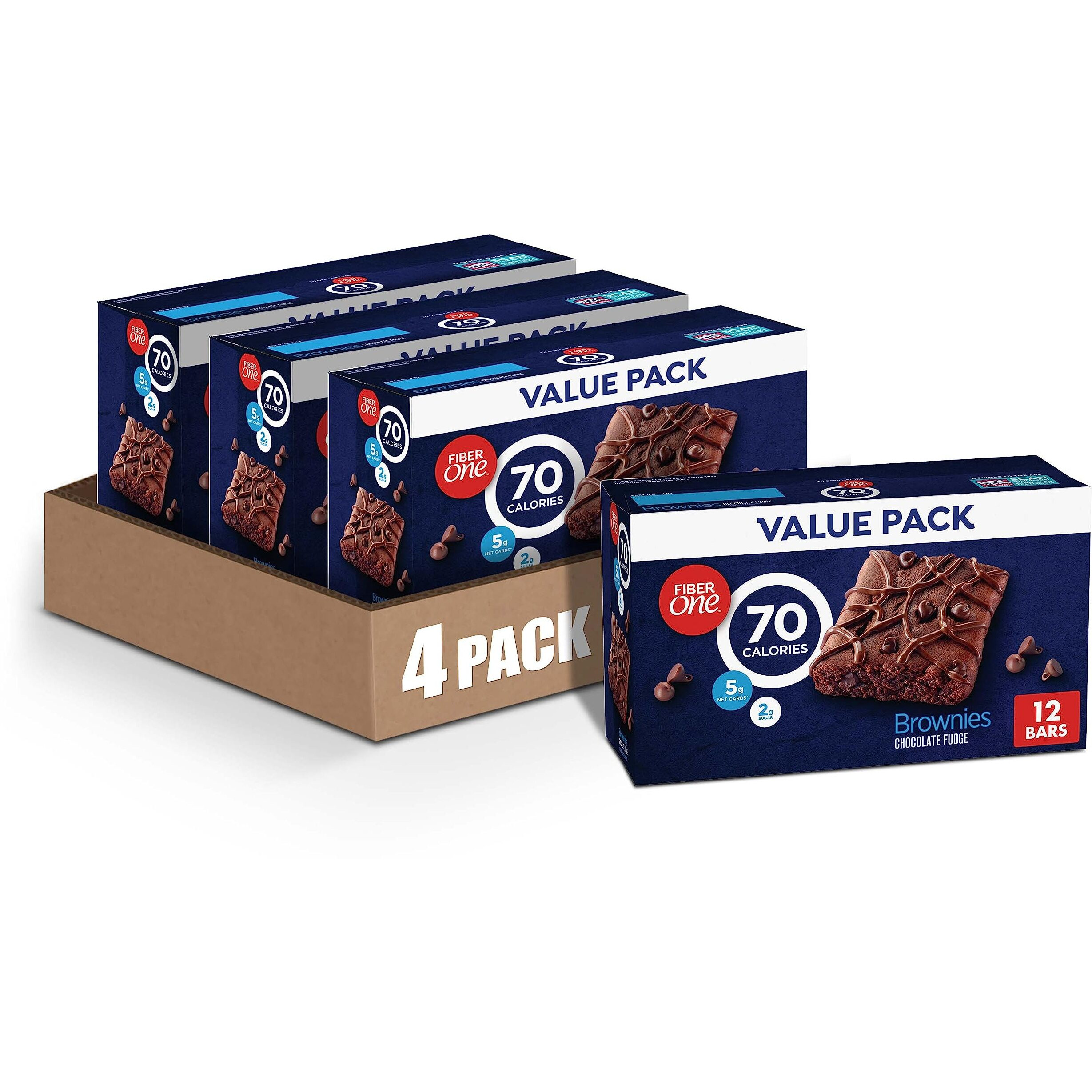 Fiber One 70 Calorie Brownies, Chocolate Fudge, Snack Bars, 12 Ct (Pack Of 4)