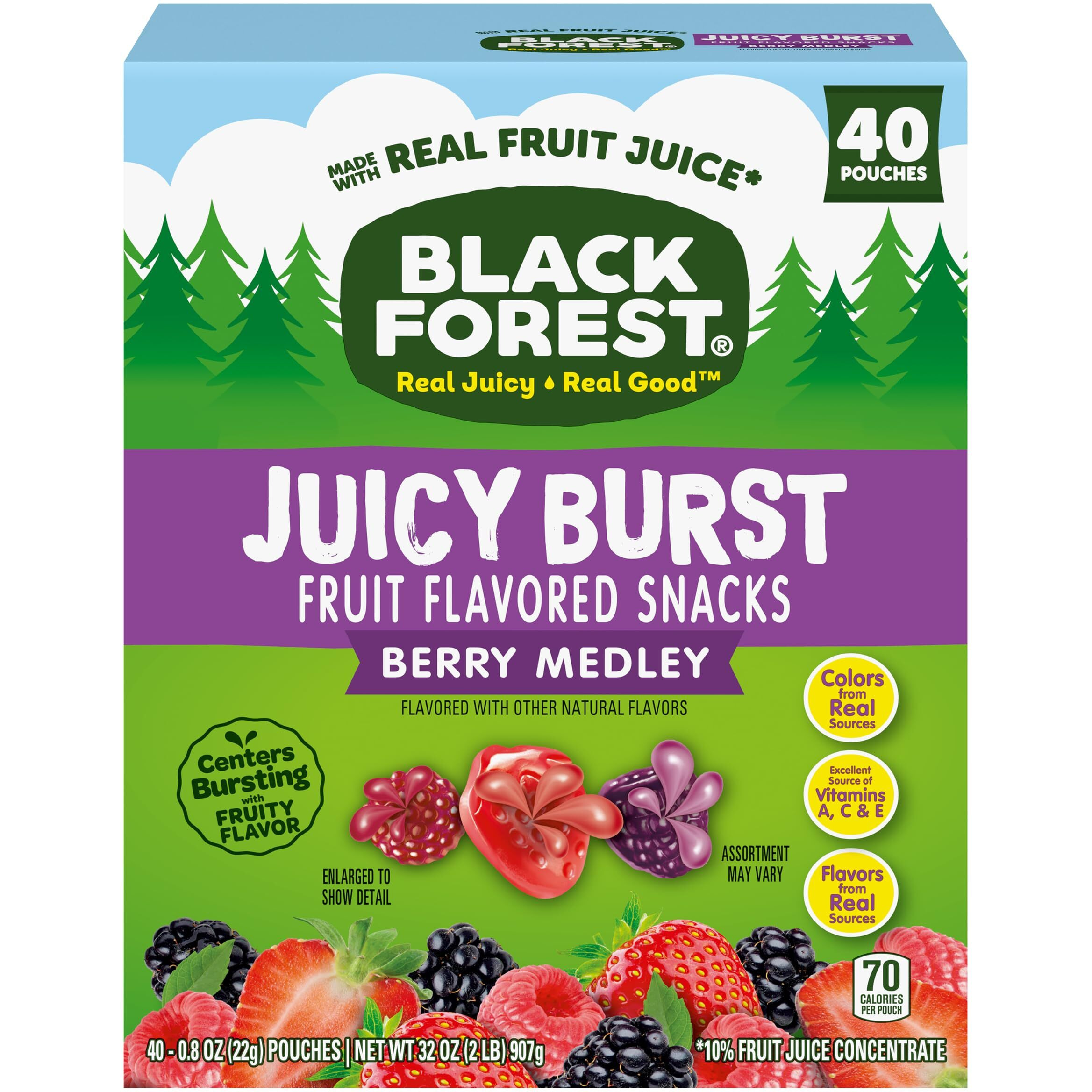 Black Forest, Juicy Burst, Fruit Flavored Snacks, Berry Medley Flavors, A Juicy Burst Of Natural Flavors, Made With Real Fruit Juice, Halloween Treats Variety Pack Trick-Or-Treat Assortment, 0.8 Oz 40 Ct