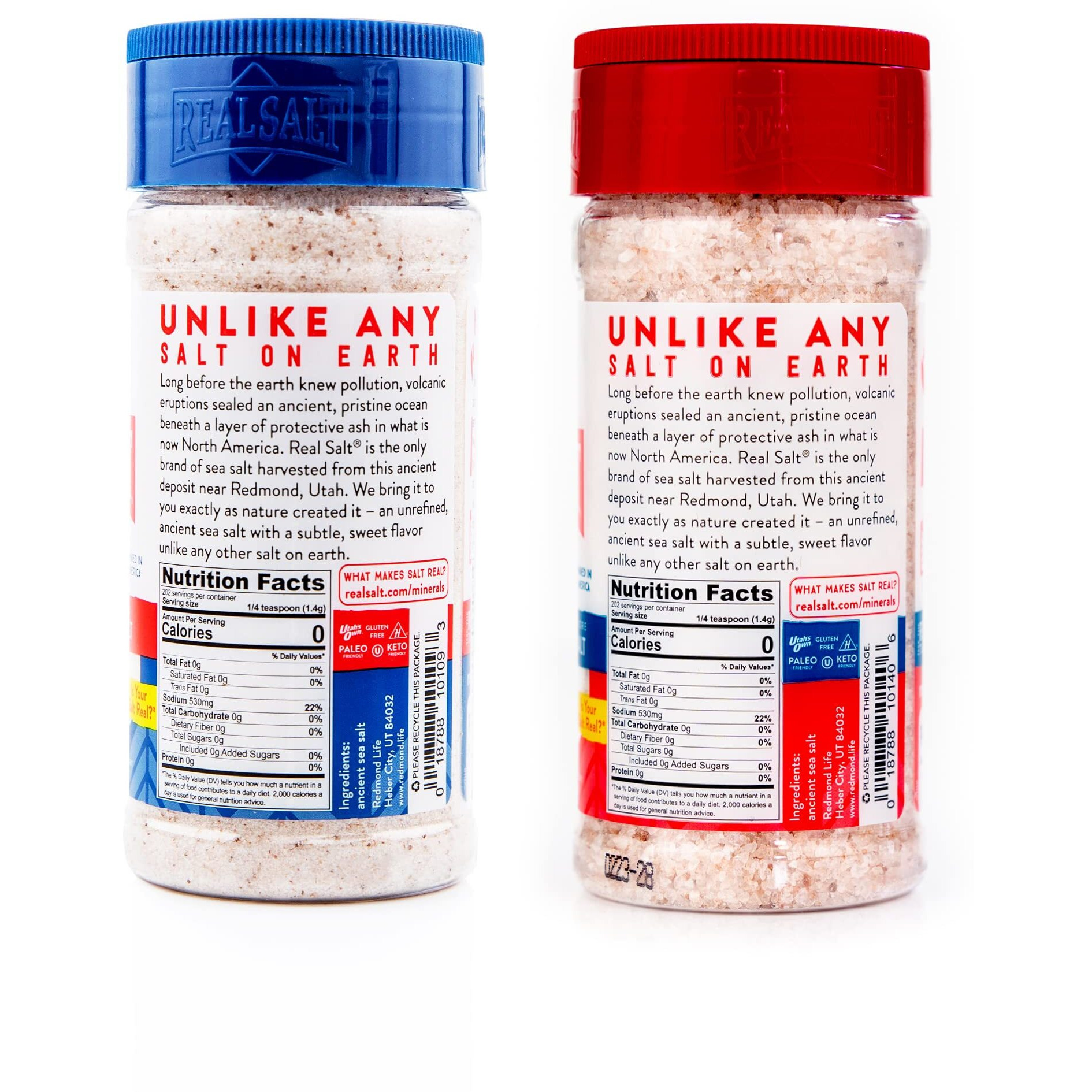 Redmond Real Salt - Natural Unrefined Sea Salt, 10Oz Fine Salt Shaker With 10Oz Kosher Salt Shaker