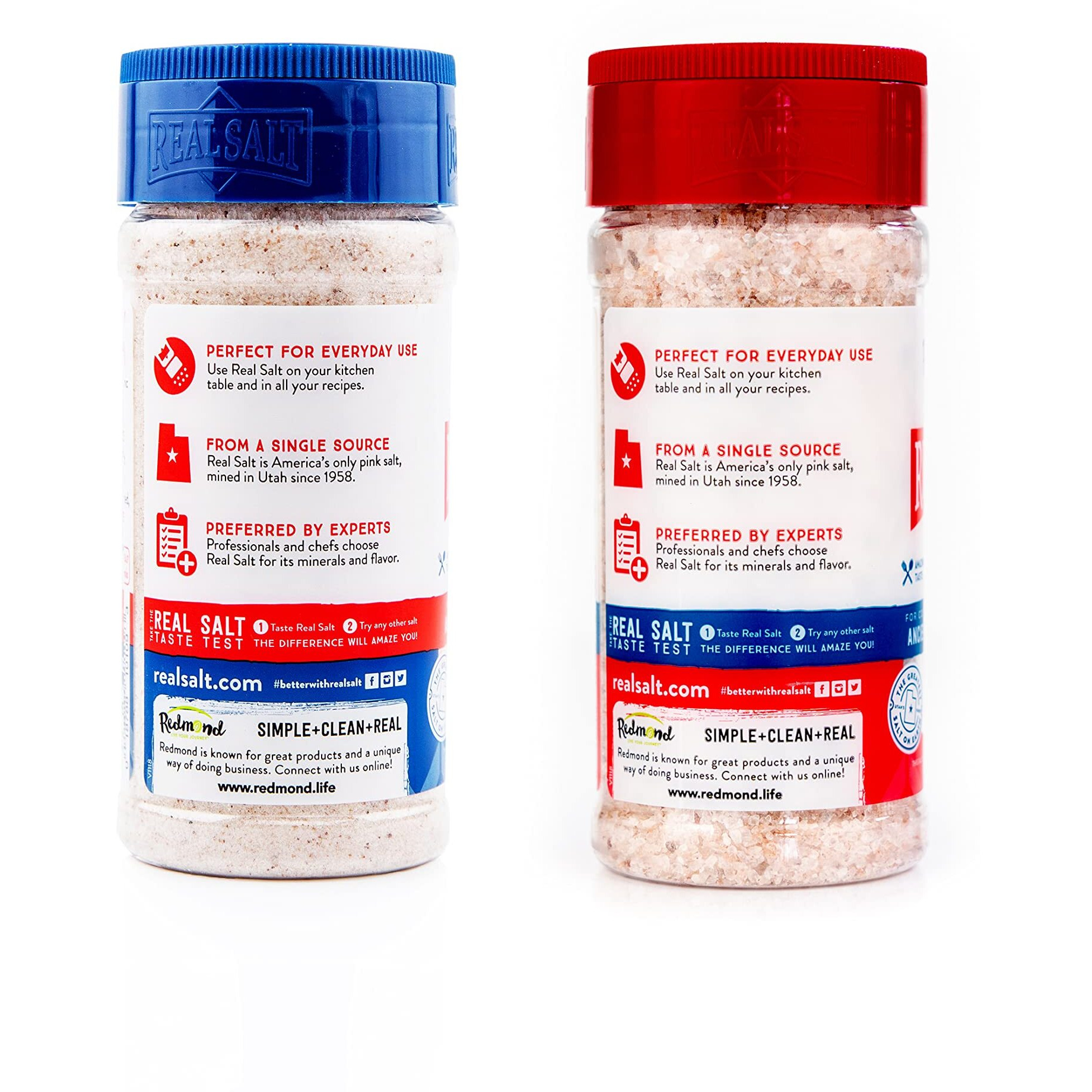 Redmond Real Salt - Natural Unrefined Sea Salt, 10Oz Fine Salt Shaker With 10Oz Kosher Salt Shaker