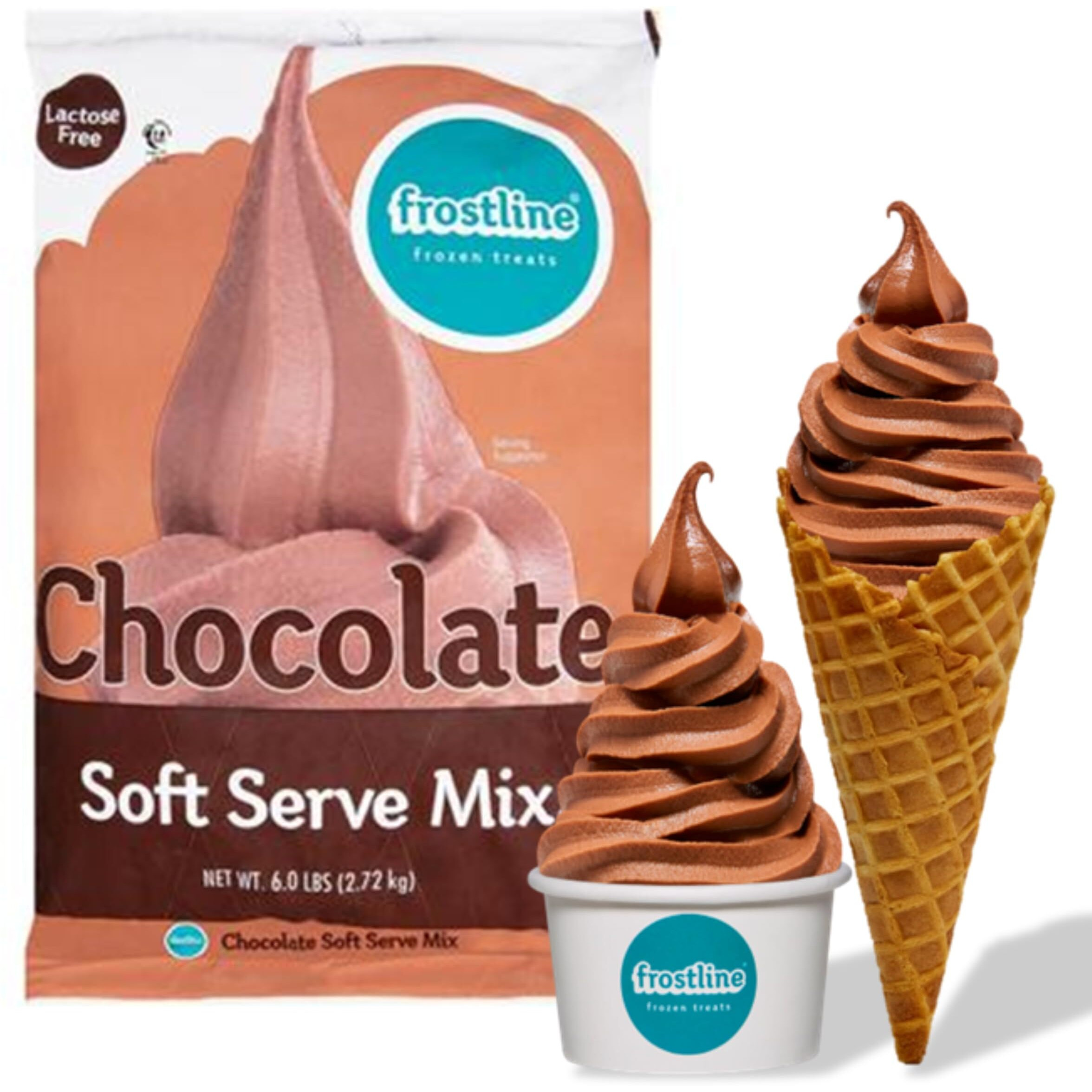 Frostline Chocolate Soft Serve Ice Cream Mix, Lactose & Gluten Free - Just Add Water, Dairy, Or Dairy Free Alternative, Use With Blender, Countertop Ice Cream Maker, Soft Serve Machine - 6 Lb Bag