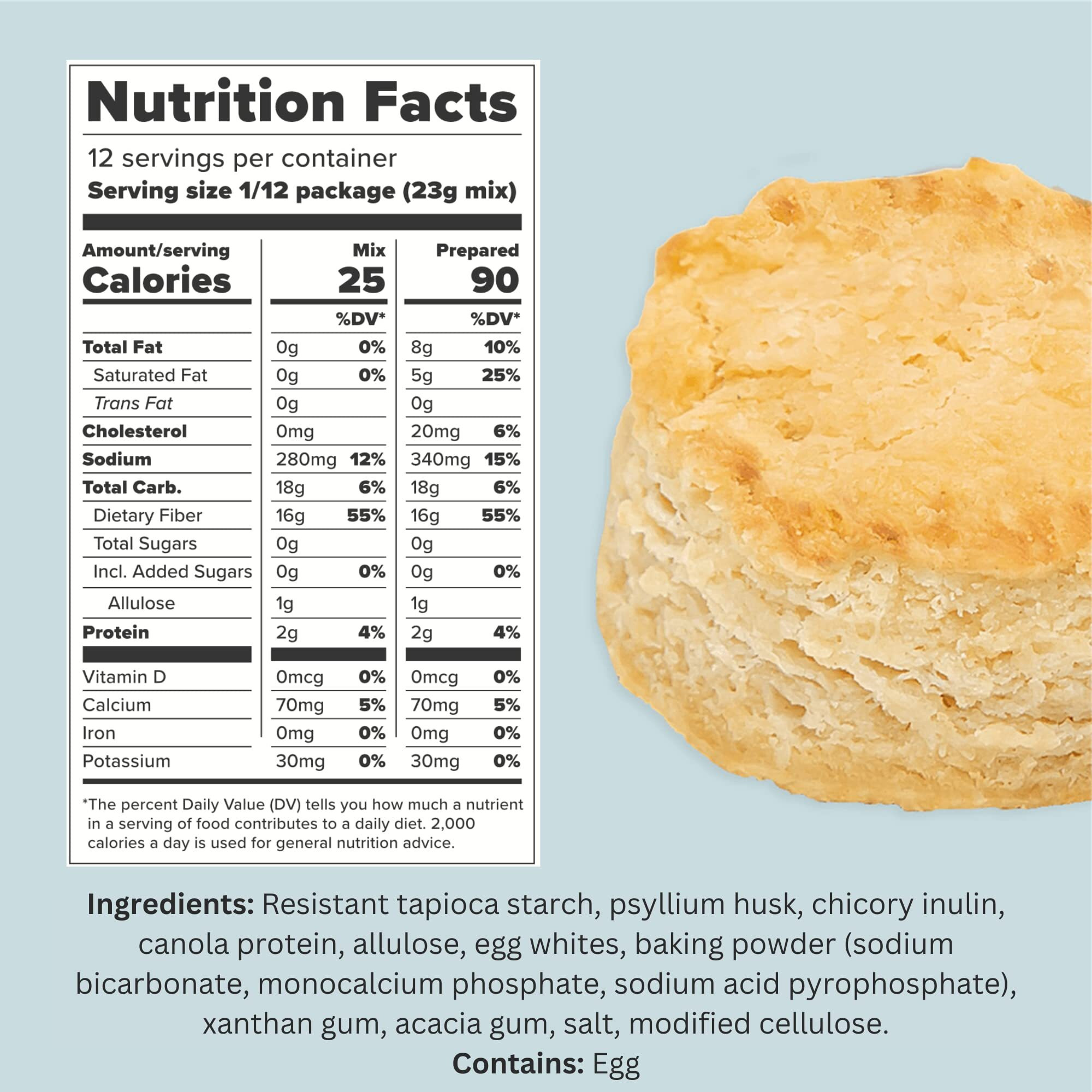 Keto Biscuit Zero Carb Mix - Keto And Gluten Free Biscuit Baking Mix - 0G Net Carbs Per Biscuit - Sweetened With Allulose - No Erythritol, Easy To Bake - No Sugar Alcohols - No Nut Flours - Makes 12 Biscuits (23G Mix)