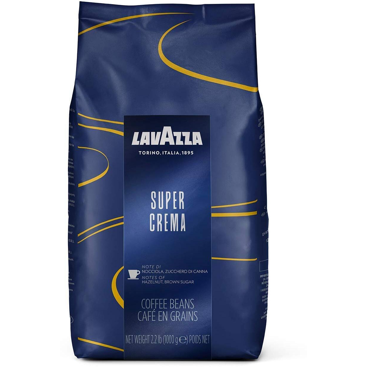 Lavazza Super Crema Espresso Medium Roast Whole Bean Coffee, 2.2-Pound Bag 2-Pack
